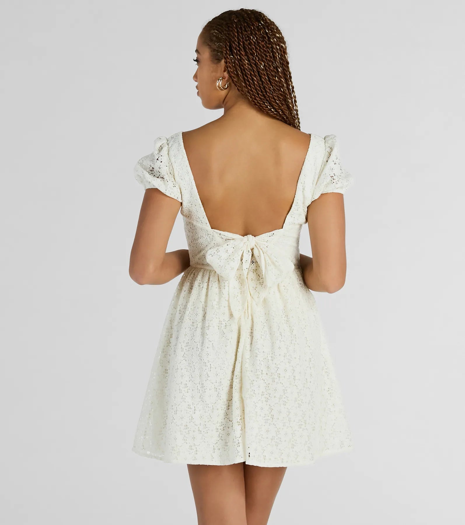 Perfectly Stunning Bow Eyelet Lace Skater Dress - Image 2