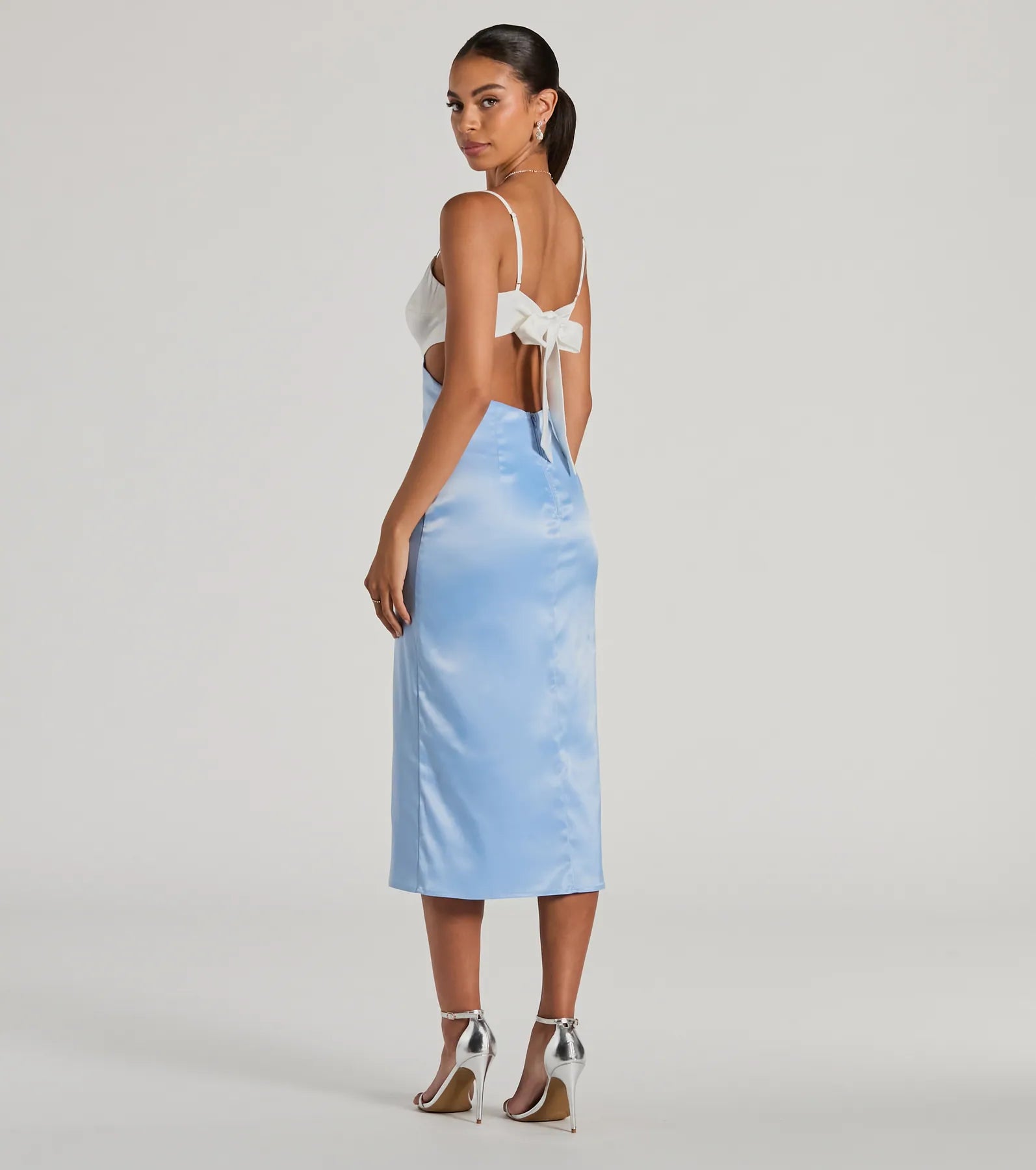 Perfect Pairing Tie Back Color Block Satin Midi Dress - Image 2