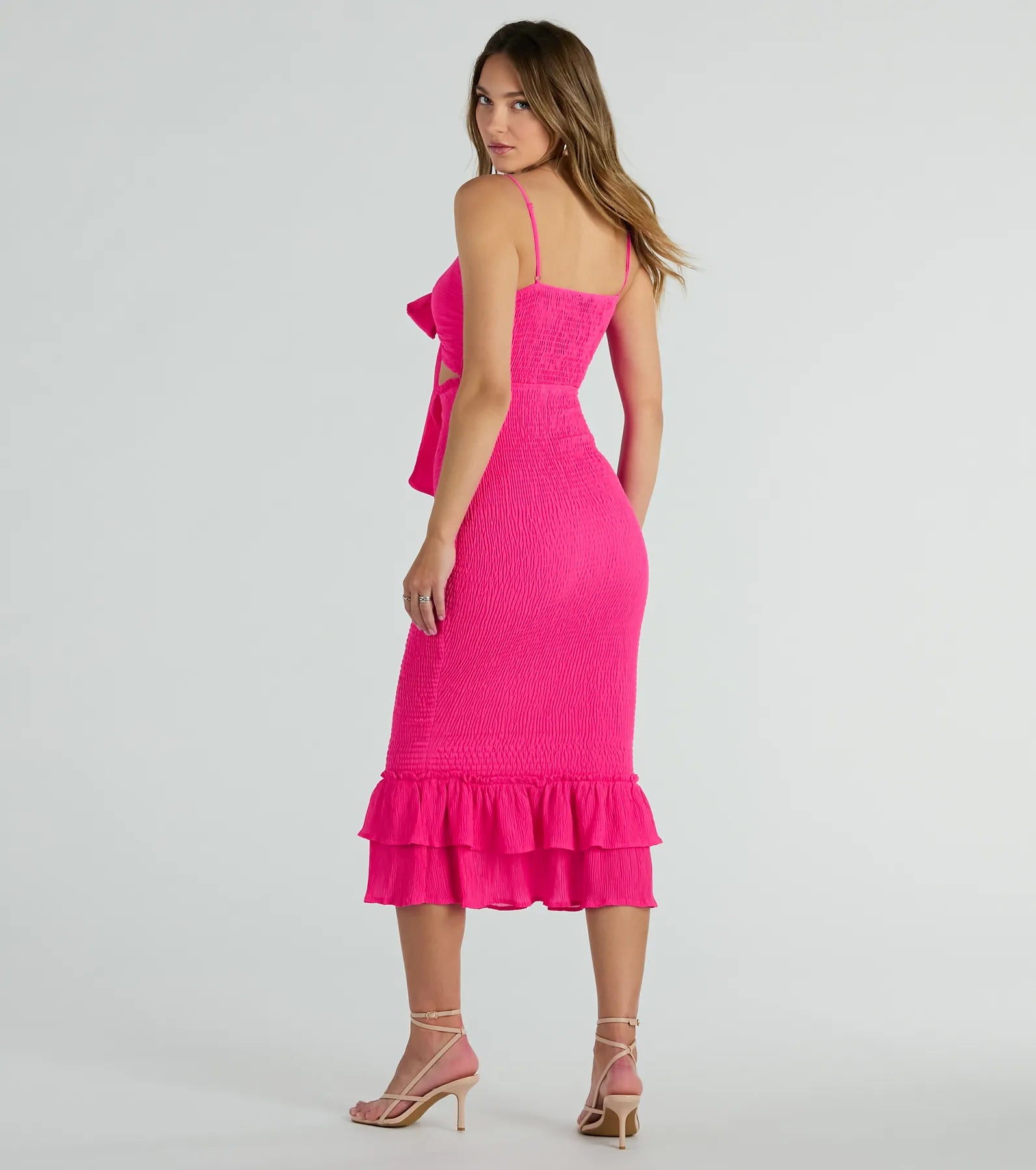 Bold Babe Cutout Ruffle Hem Chiffon Midi Dress - Image 2