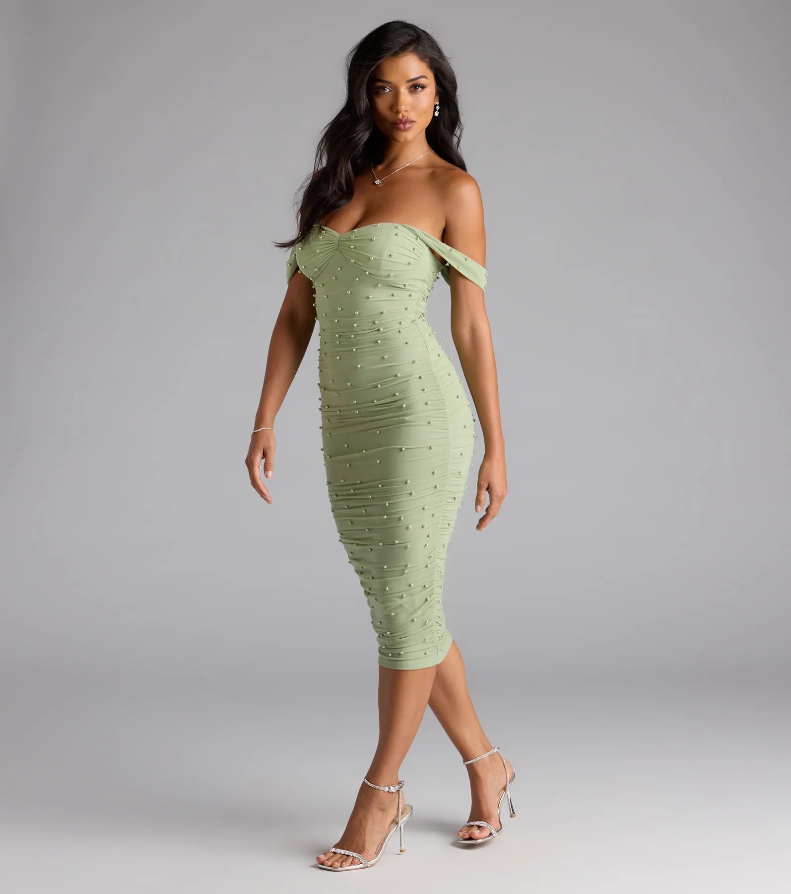 Pearl Babe Off-The-Shoulder Midi Dress - Image 5