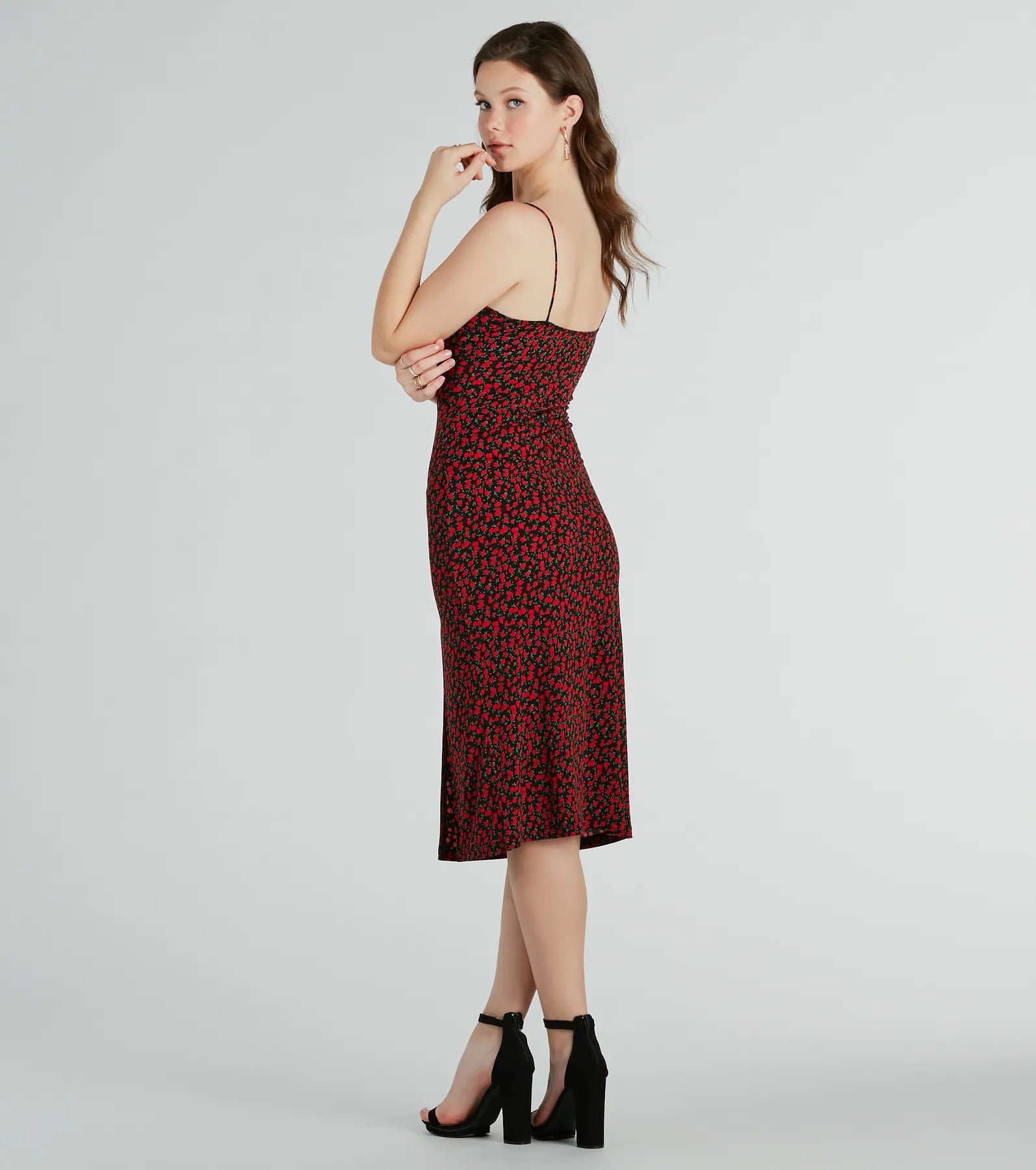 Sweet Flair High Slit Ditsy Floral Knit Midi Dress - Image 6