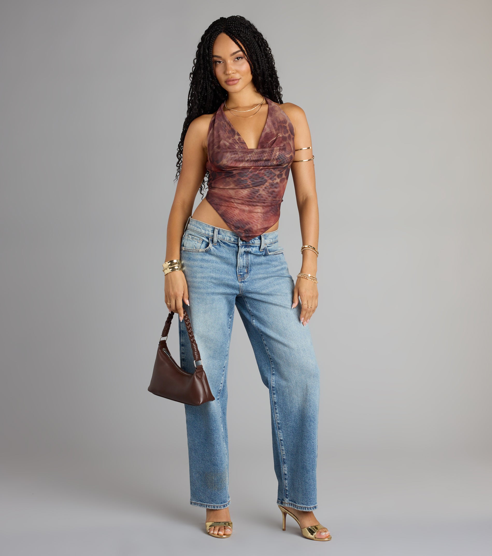 Wild Side Calling Cowl Halter Leopard Crop Top - Image 3