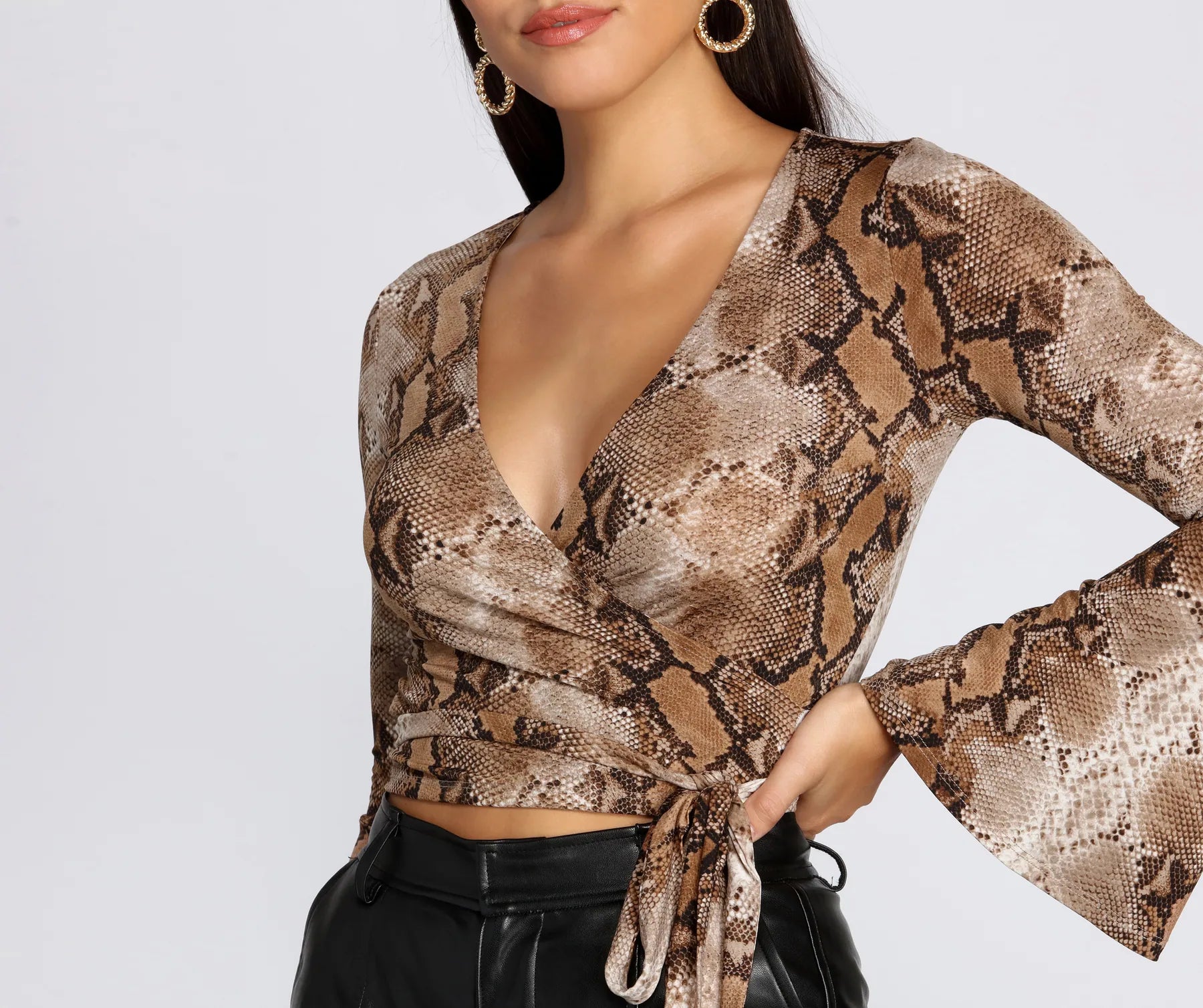 Snake Print Bell Sleeve Top - Image 4