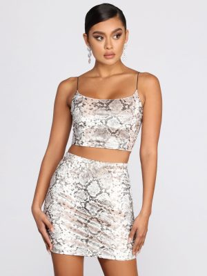Luxe Velvet Snake Print Crop Top