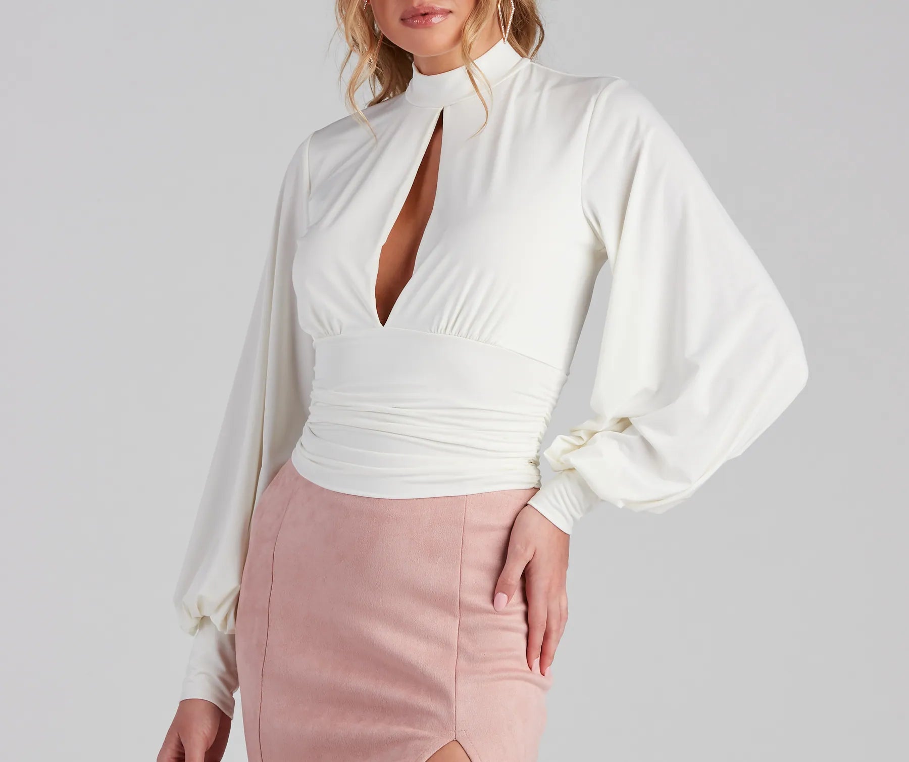 Chic Edition Mock Neck Keyhole Top - Image 11