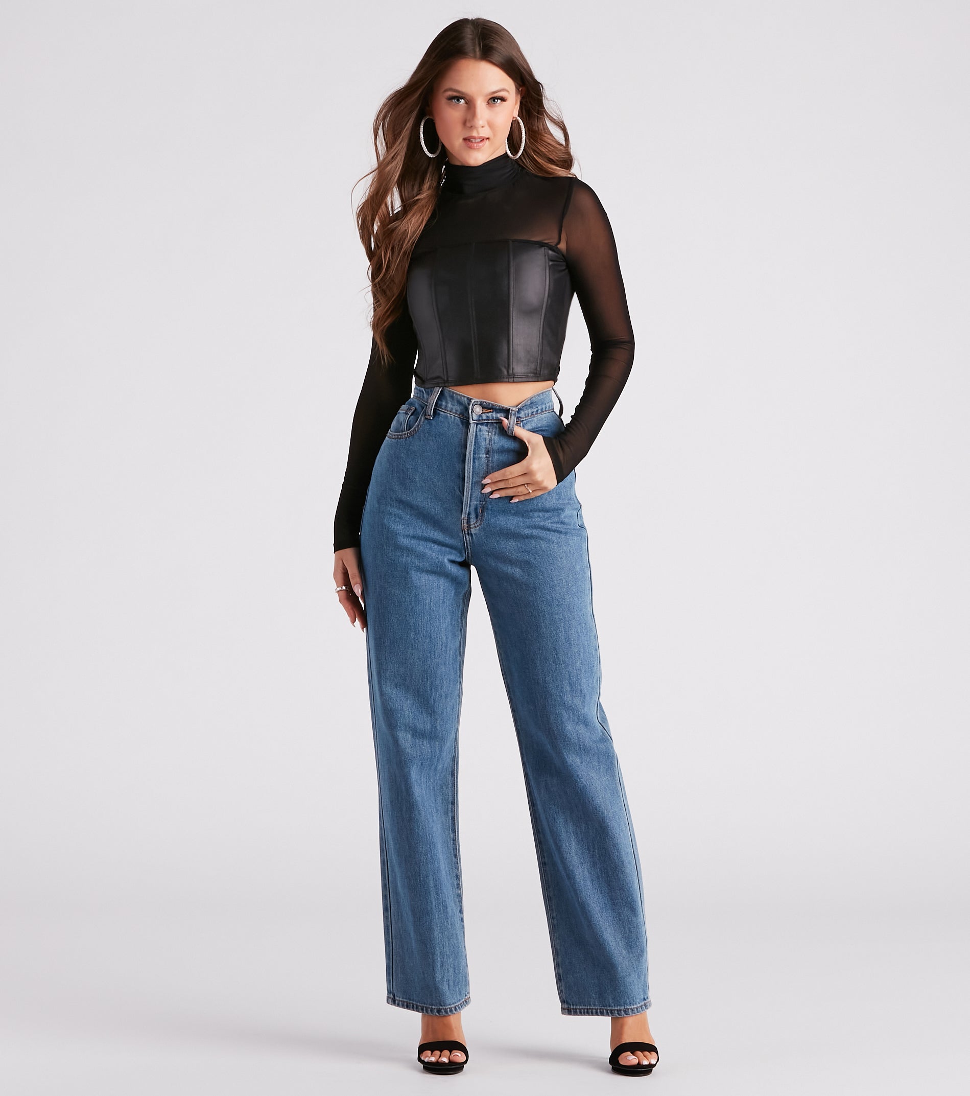 Total Grunge Faux Leather Corset Mesh Top - Image 3