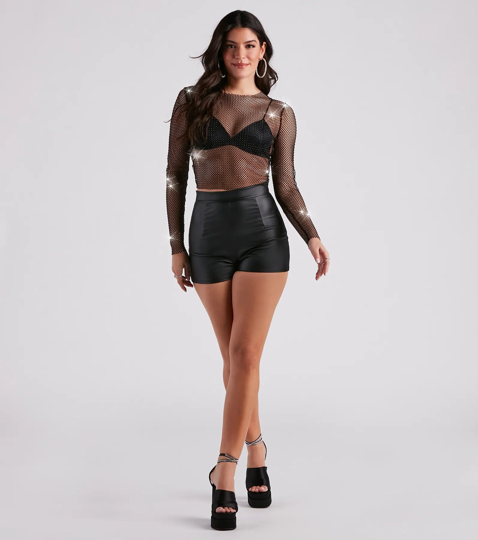 Edgy Glam Girl Rhinestone Fishnet Top - Image 3