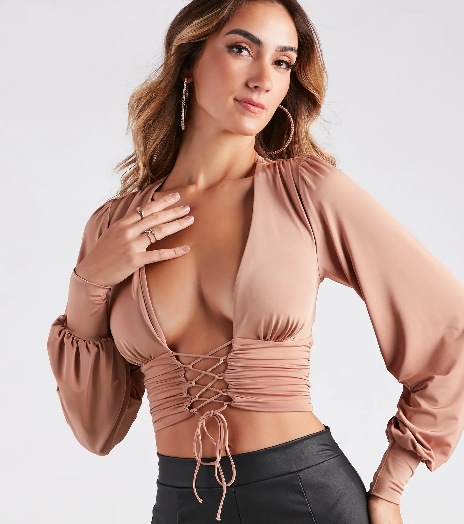 Fierce And Flawless Plunging Lace-Up Crop Top - Image 8