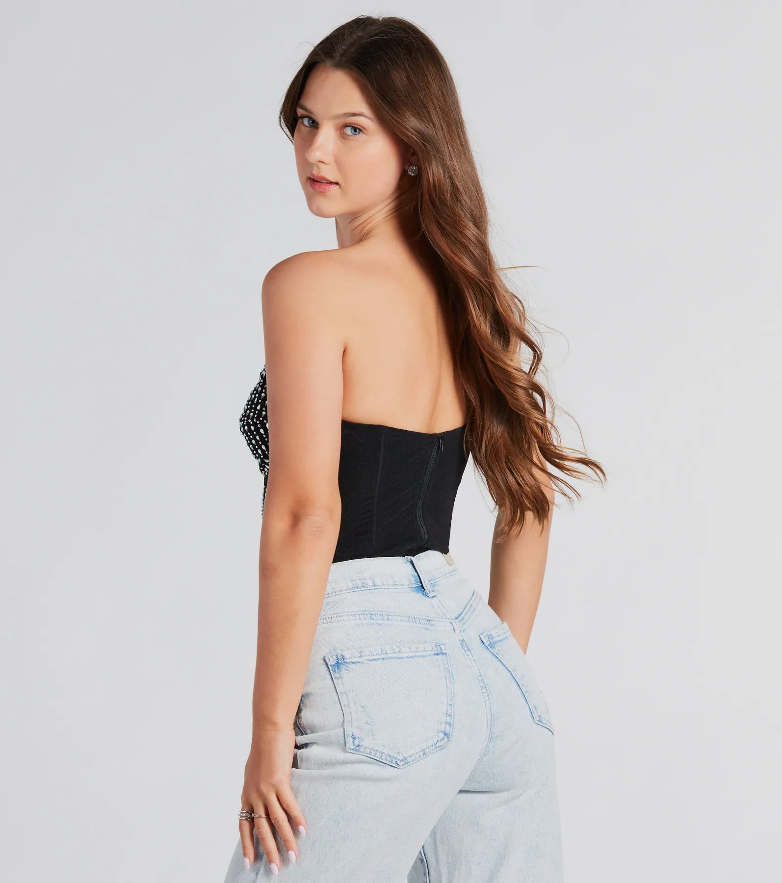 Fire And Ice Rhinestone Strapless Bodysuit - Image 2