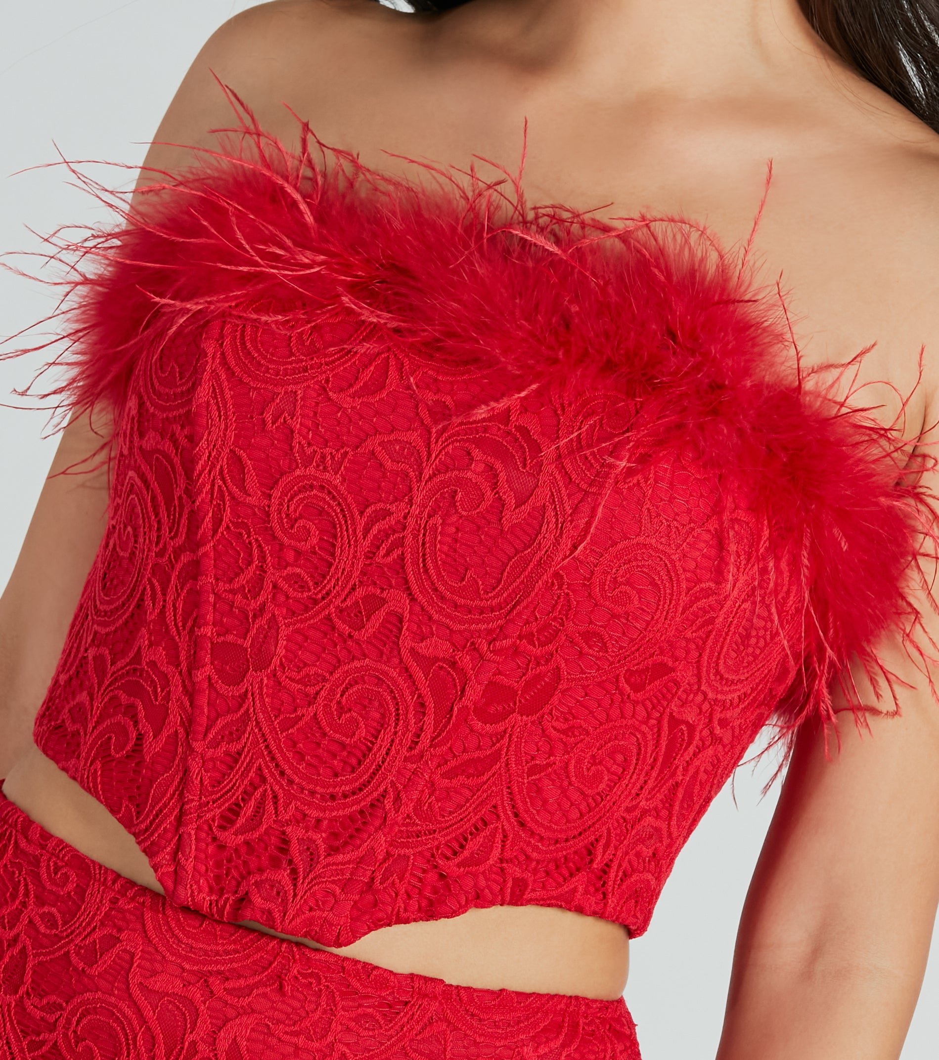 Romantic Mood Floral Lace Marabou Bustier - Image 2