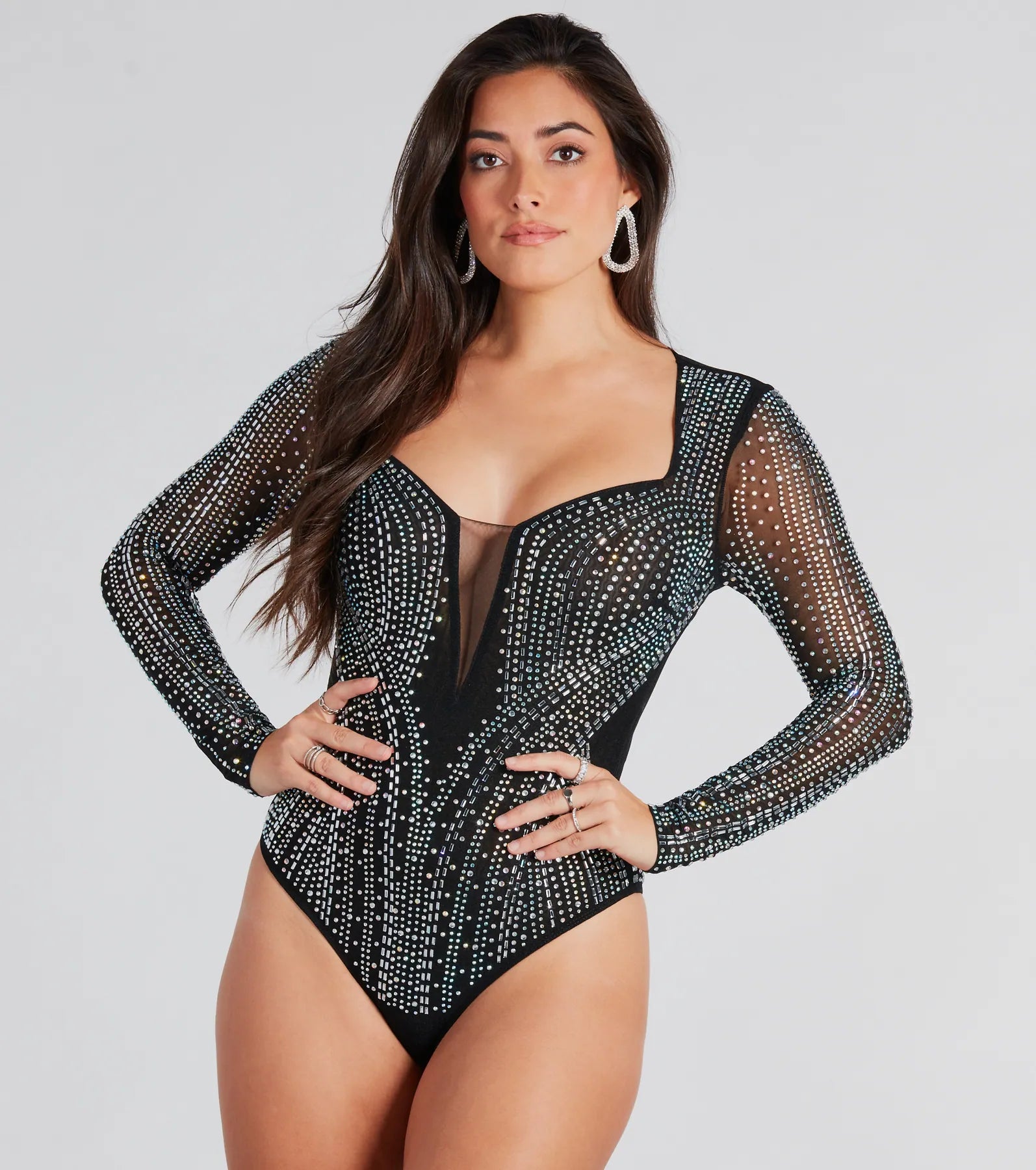 Enamored With Glam Rhinestone Sheer Mesh Bodysuit - Image 5