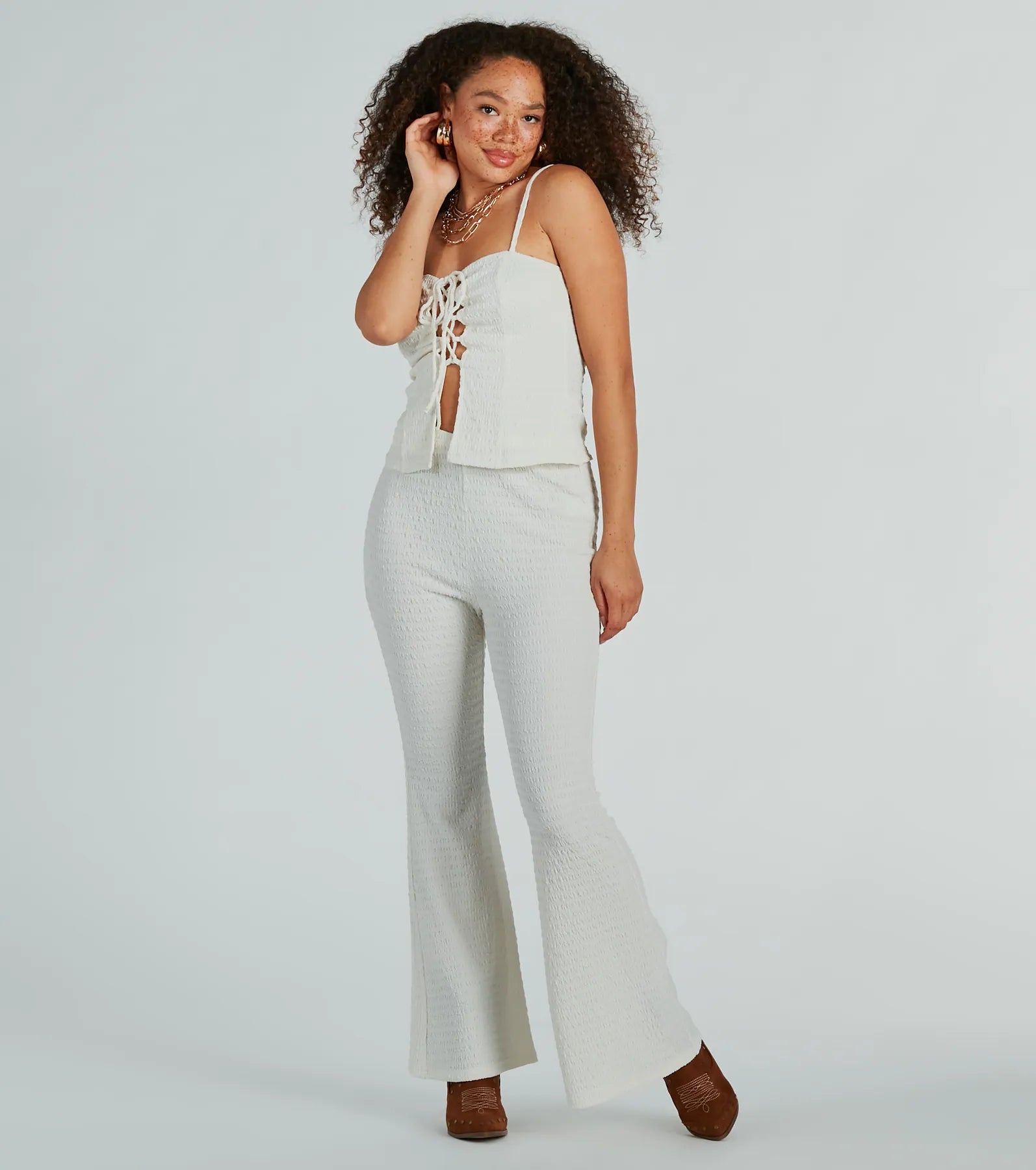 So Boho Lace-Up Crinkle Knit Top - Image 4