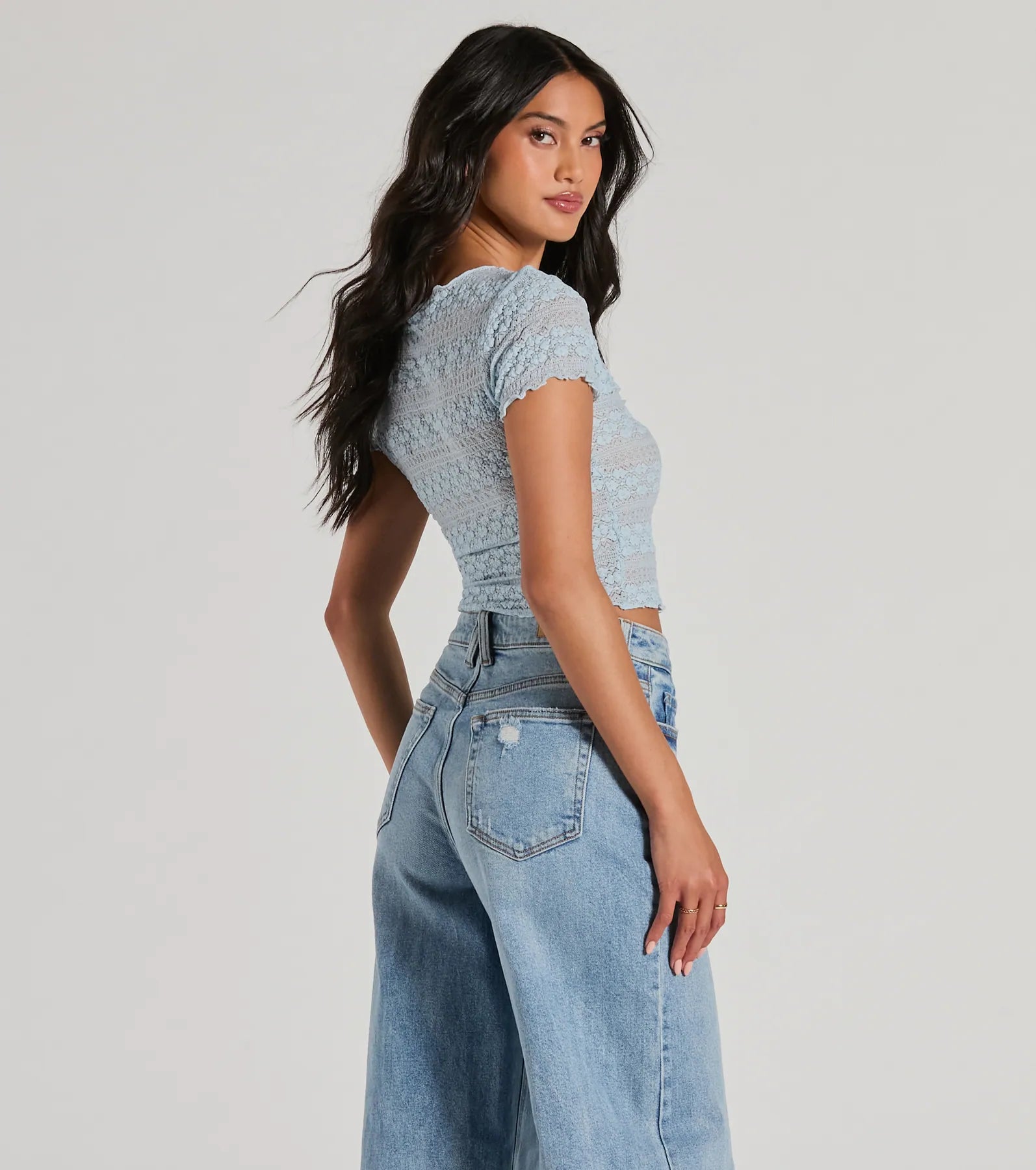 Total Cutie Short Sleeve Lace Floral Crop Top - Image 6