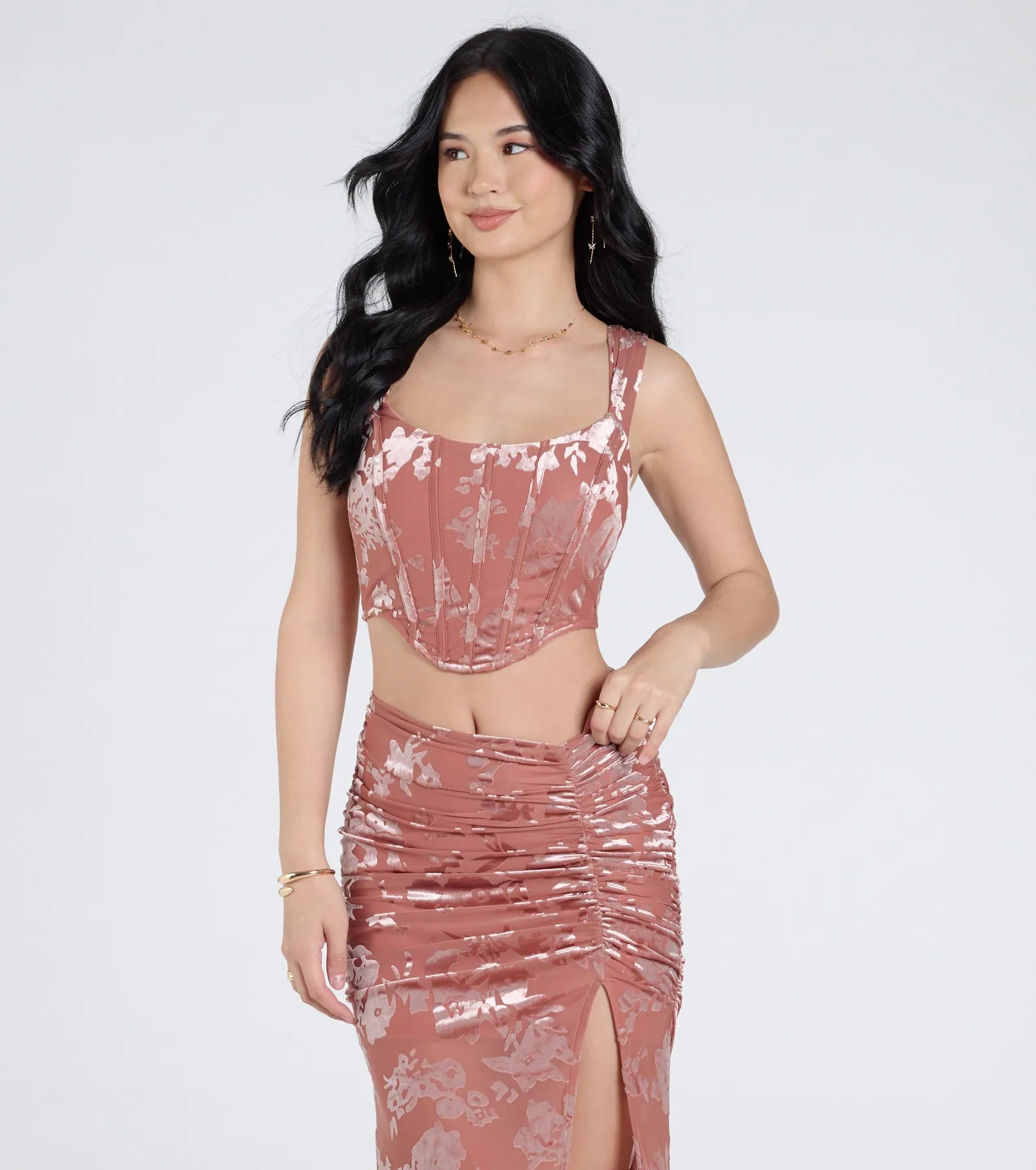 Forever In Love Floral Velvet Burnout Corset Top - Image 2
