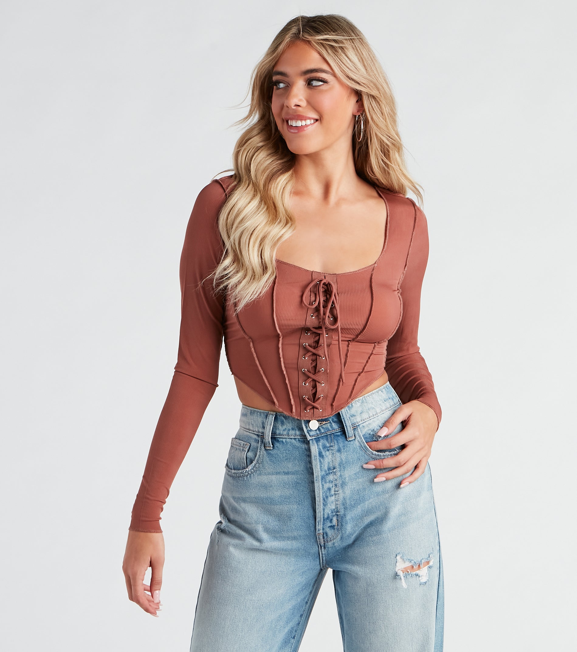 Casually Chic Long Sleeve Corset Top - Image 5