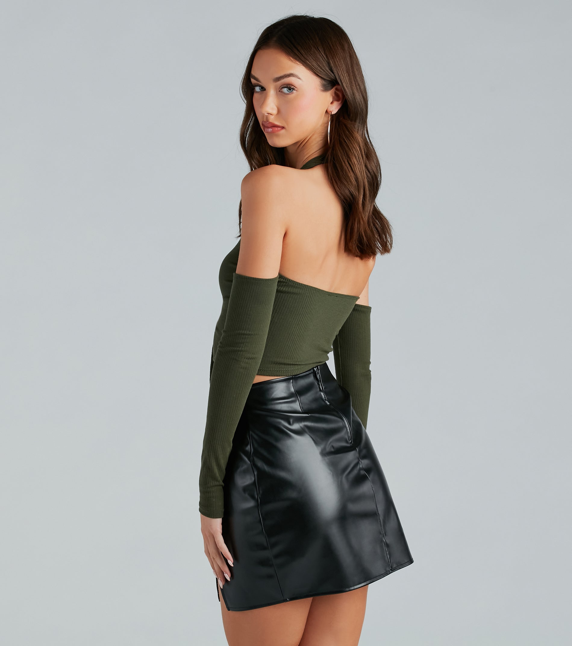 Cool Girl Ties Lace-Up Cold Shoulder Crop Top - Image 2