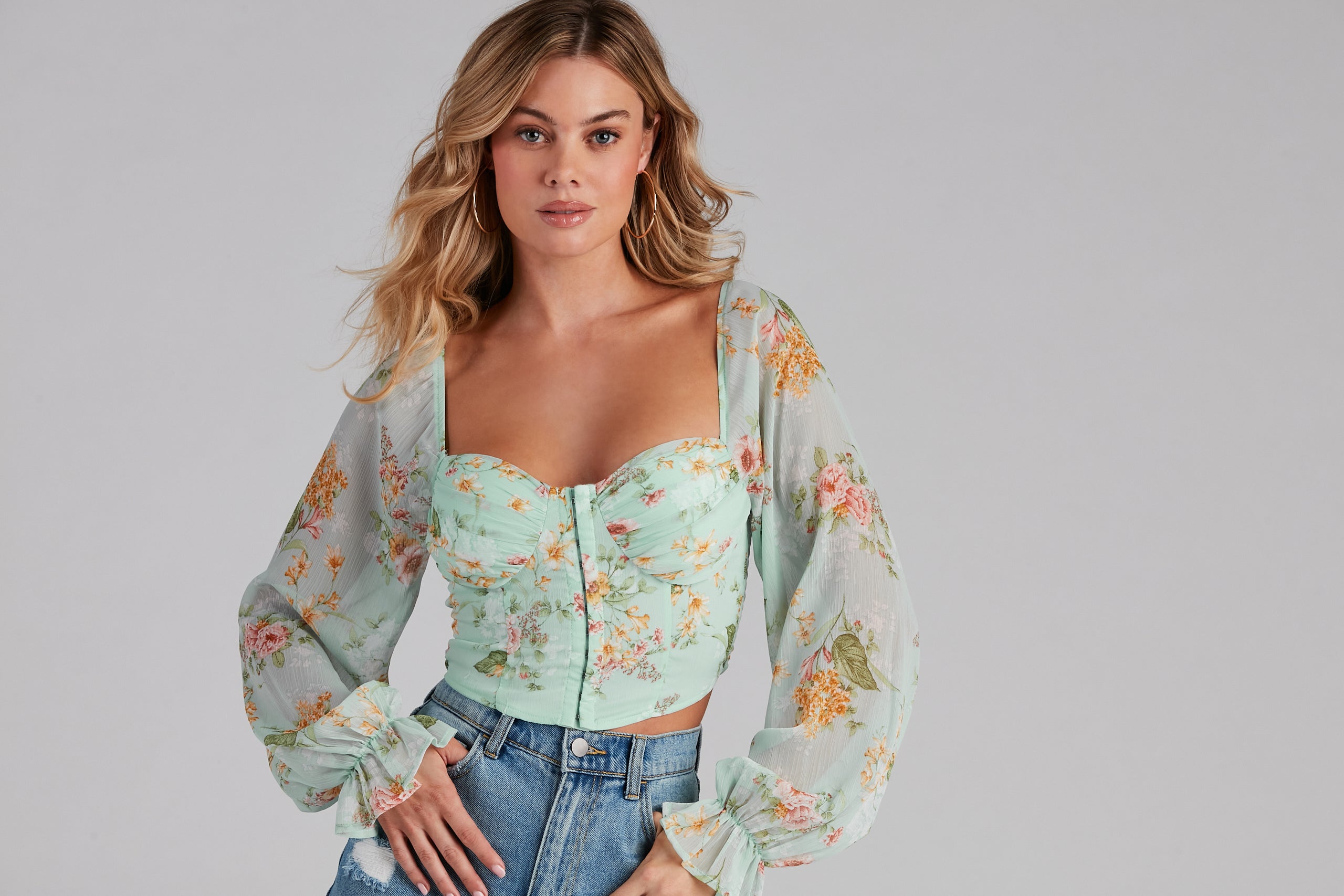Gorgeous Florals Chiffon Corset Top - Image 4