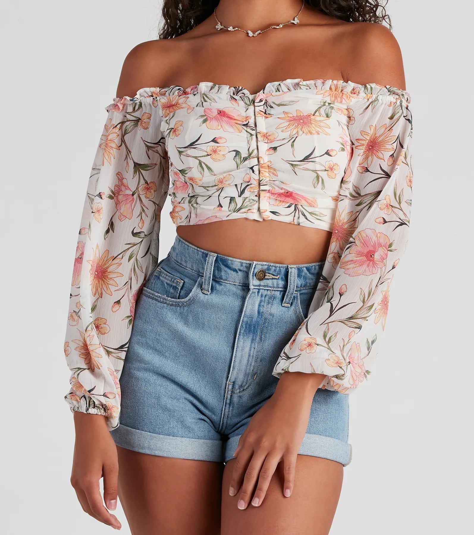Floral Story Chiffon Corset Top - Image 3