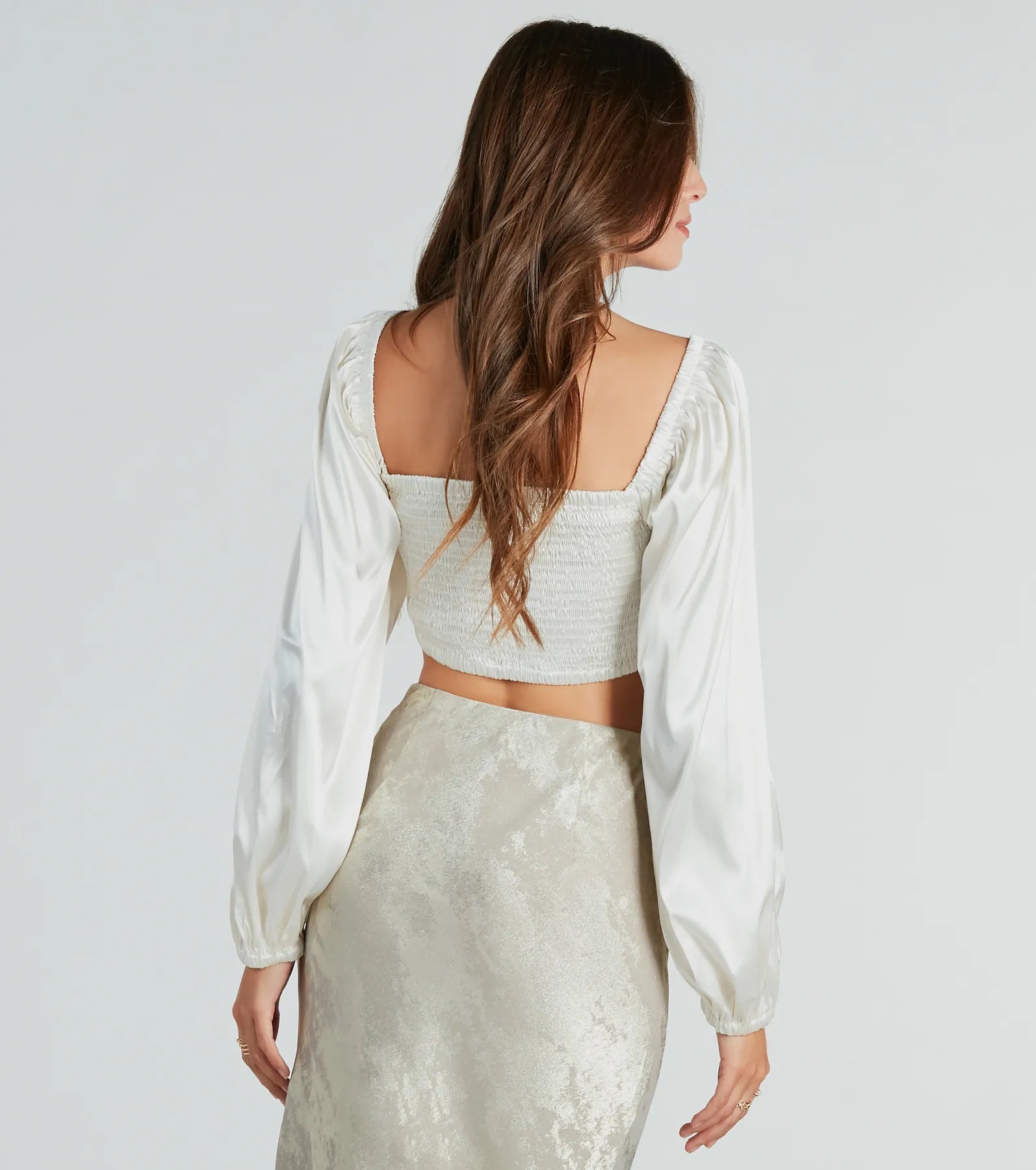 Effortlessly Fab Satin Long Sleeve Cropped Blouse - Image 2