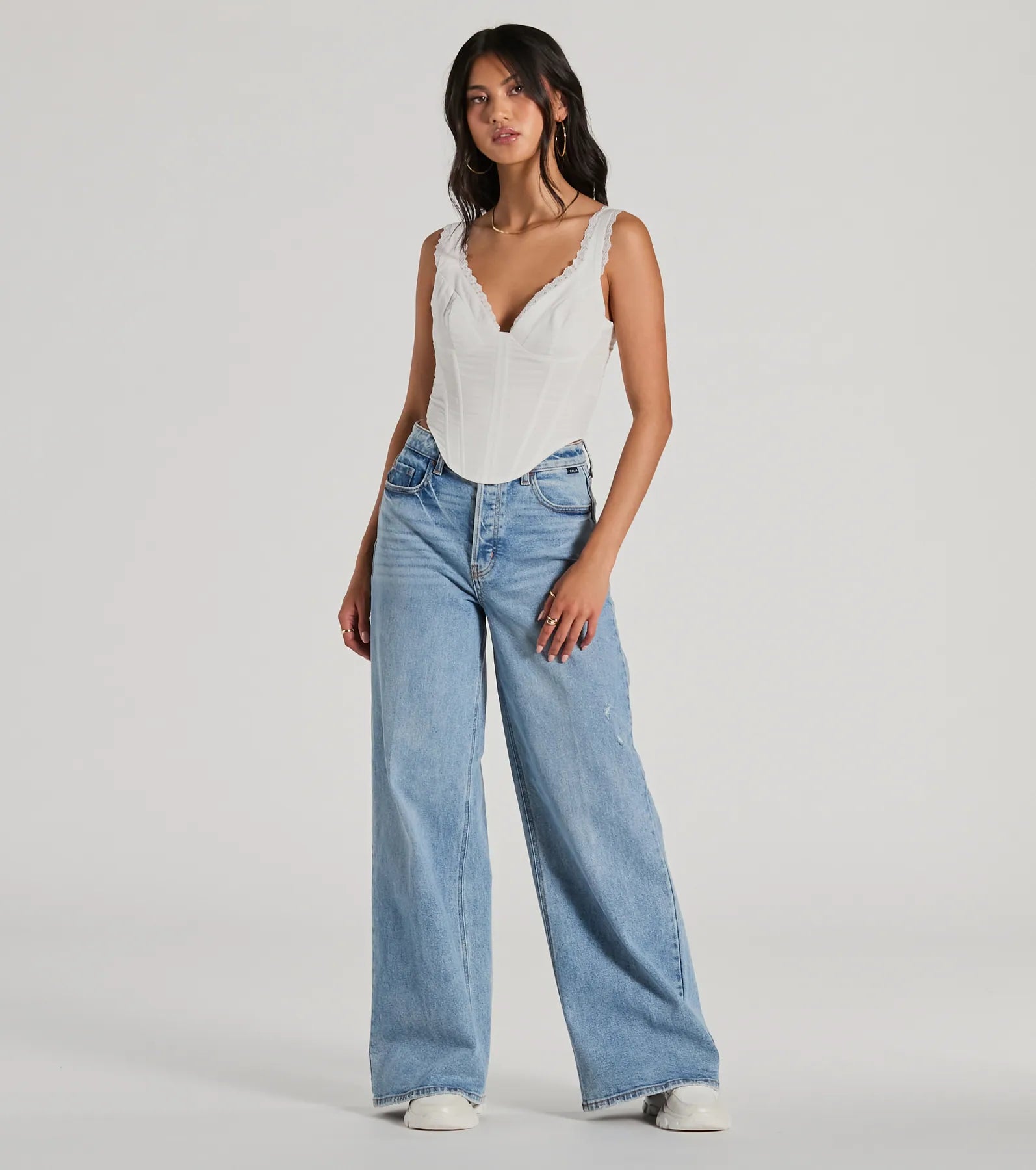 Angelic Cutie V-Neck Lace Trim Corset Top - Image 3