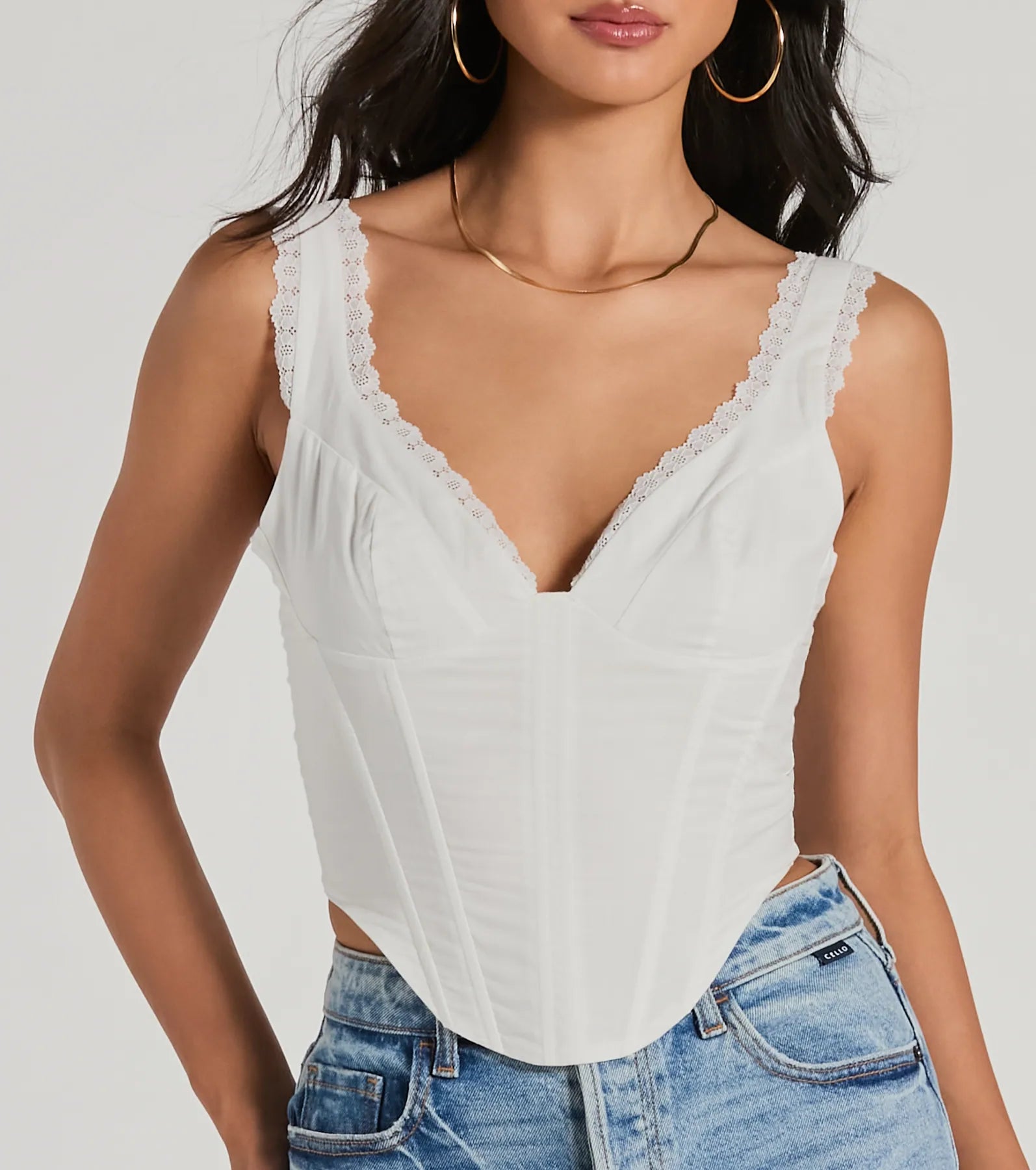 Angelic Cutie V-Neck Lace Trim Corset Top - Image 4