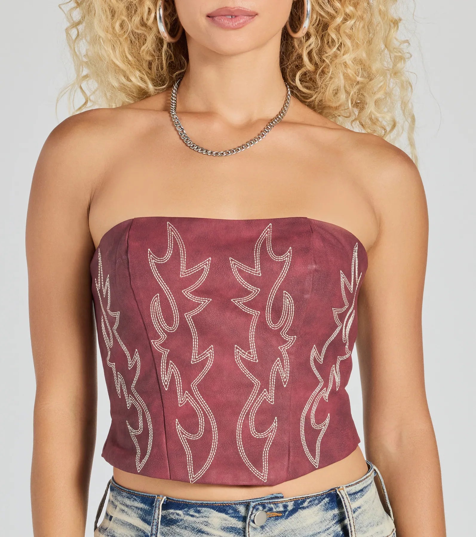 Western Babe Strapless Lace-Up Cowboy Corset Top - Image 8