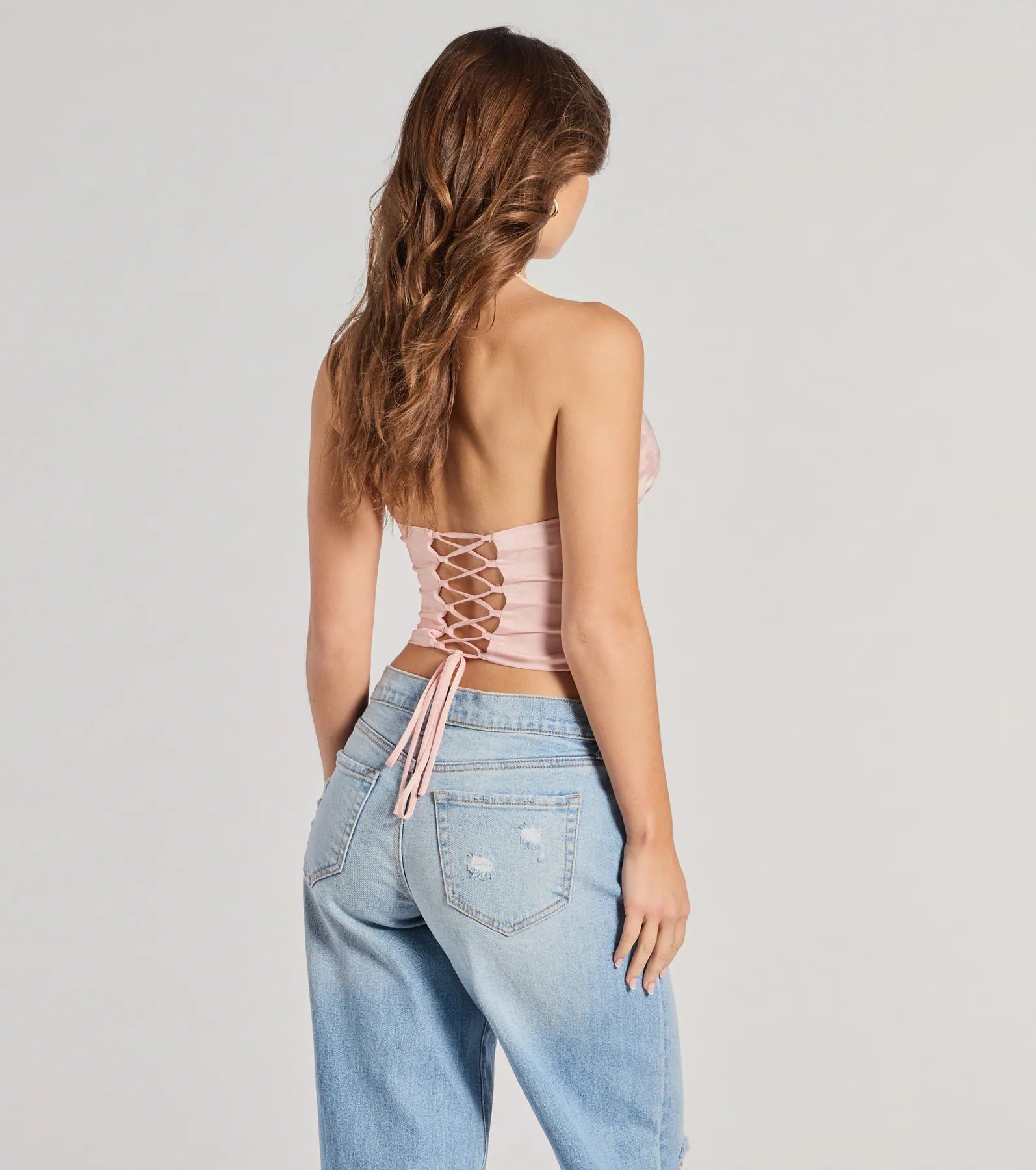 All The Feels Halter Lace-Up Floral Satin Corset Top - Image 2