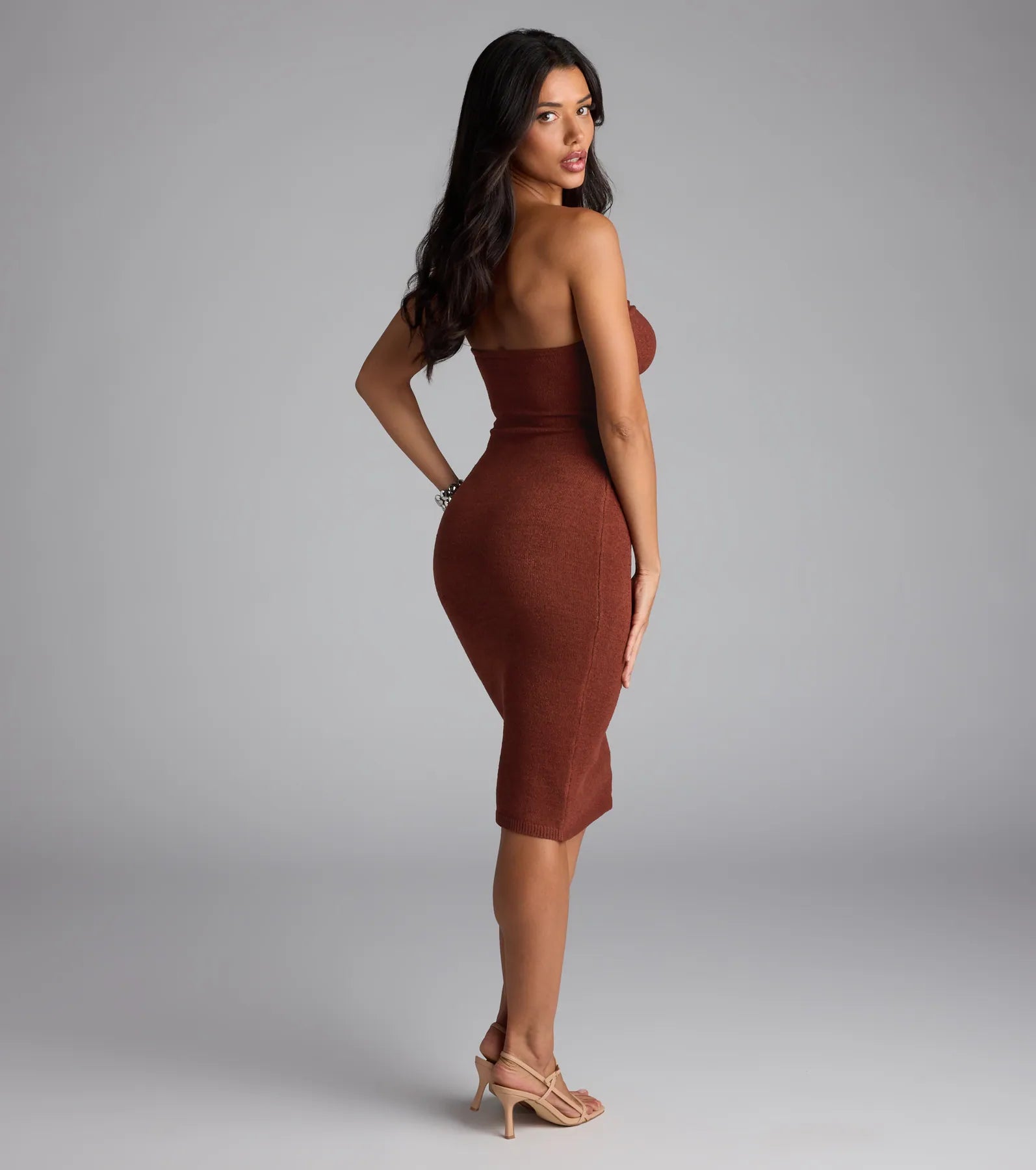 Effortless Influence Strapless Bodycon Midi Dress - Image 2