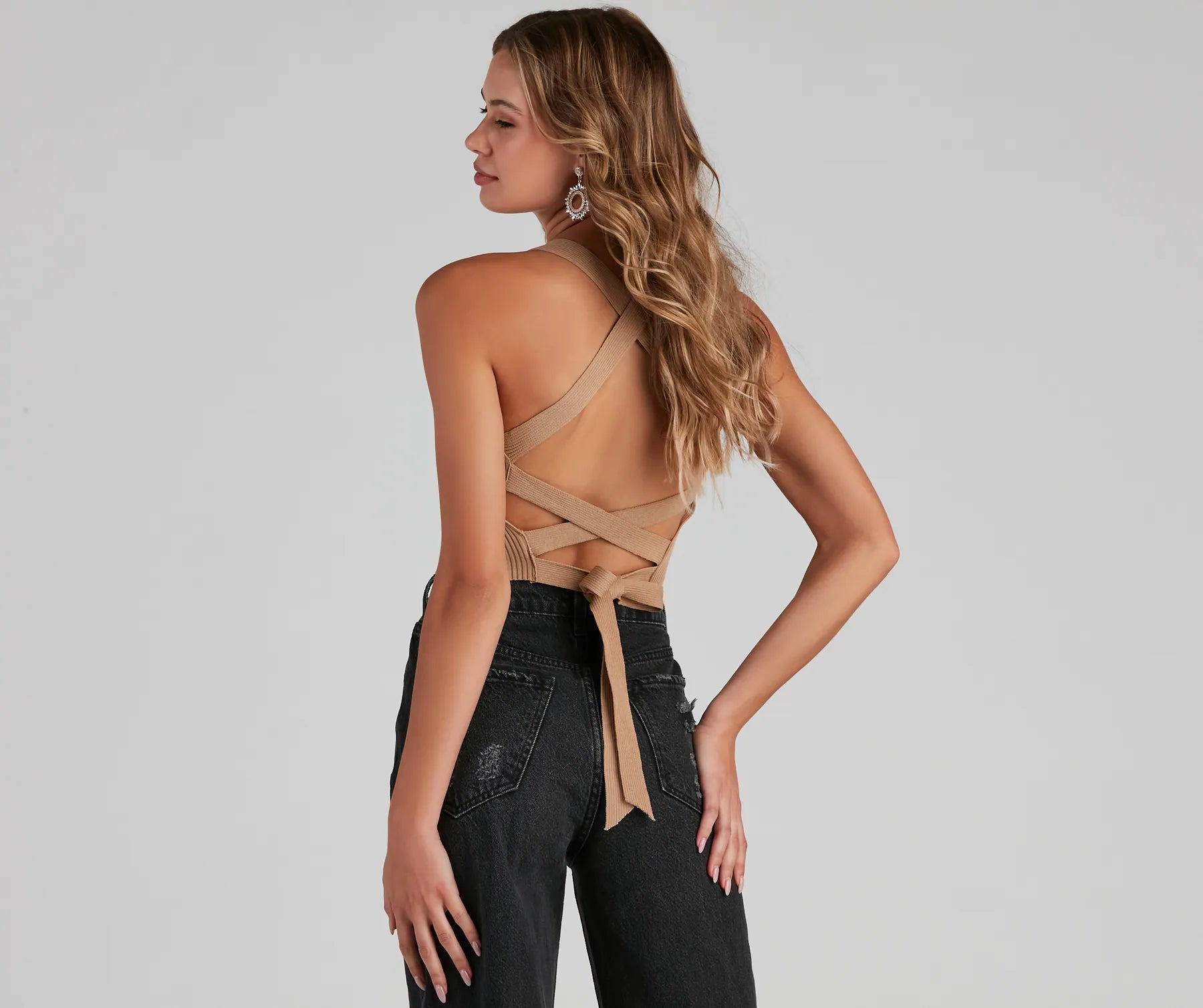 You Better Work Lace-Up Crop Top - Image 6