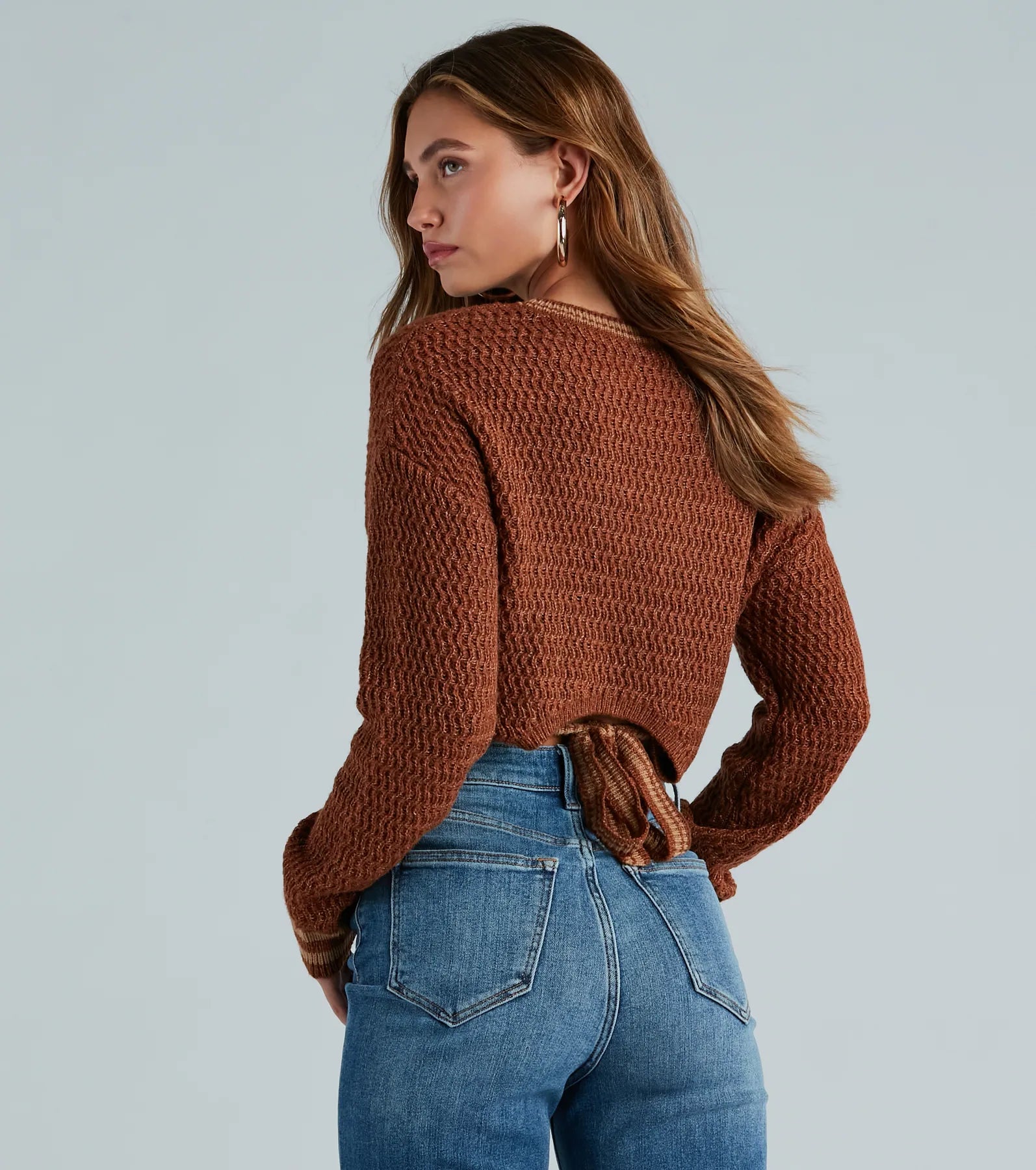 Tied Together In Style Striped Cable Knit Sweater - Image 2
