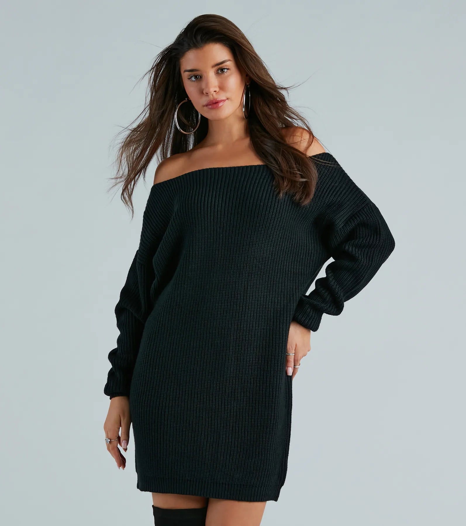 Casual And Cozy Off-The-Shoulder Sweater Dress - Image 3