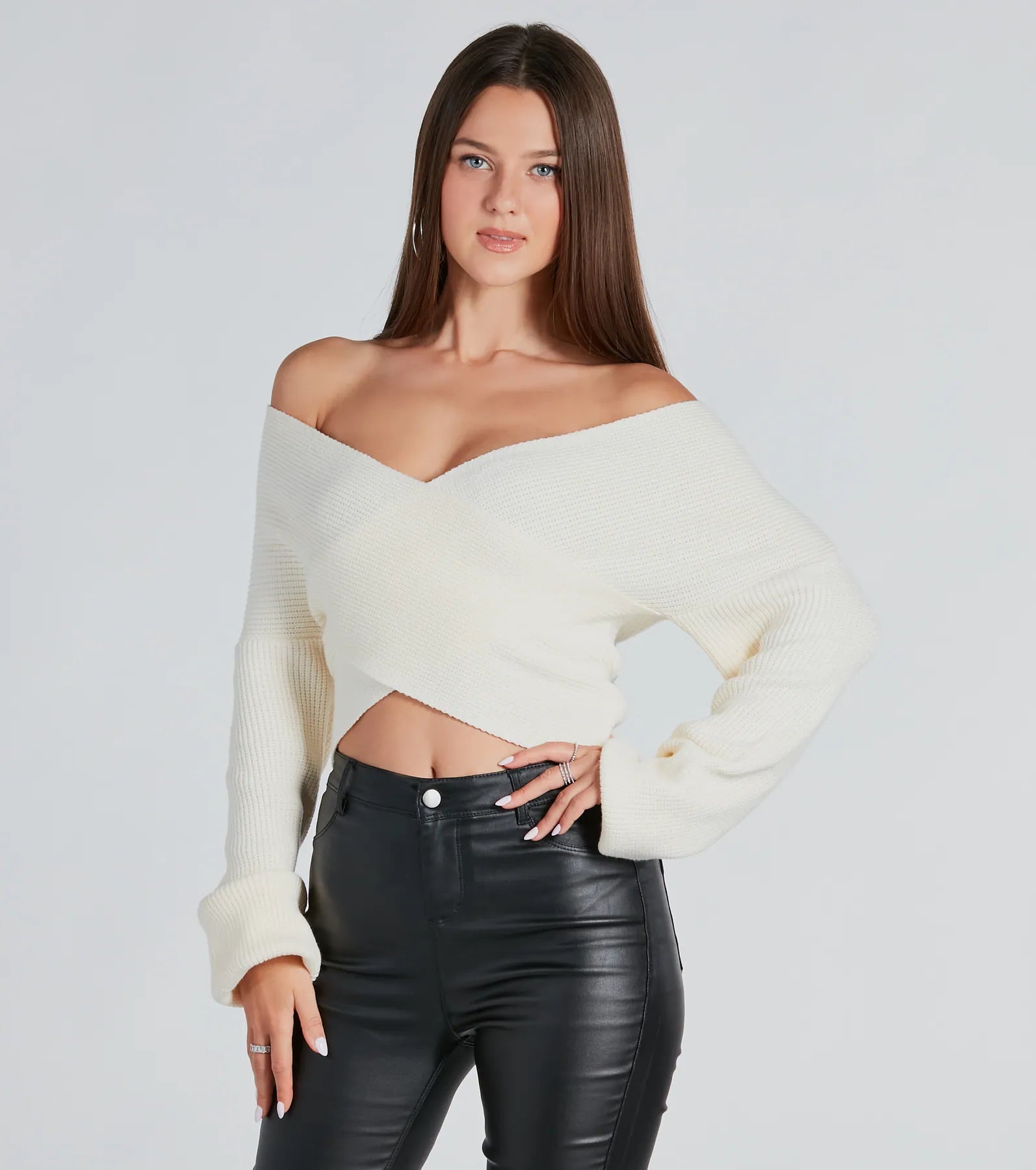 Warm Up Wrap-Front Ribbed Knit Sweater - Image 4