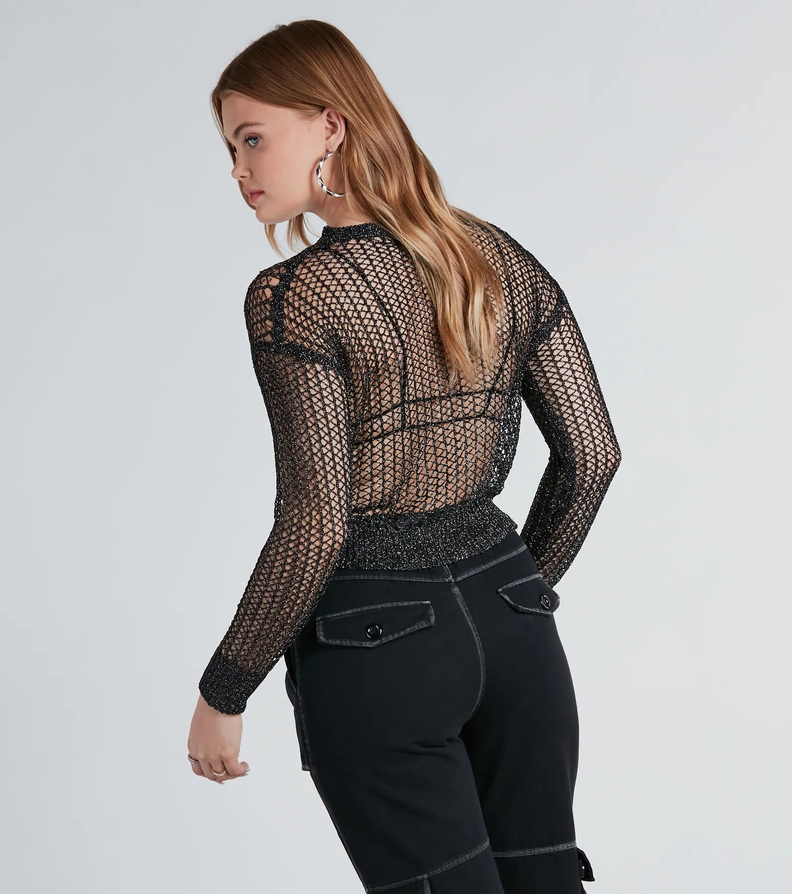Luxurious Twist Fishnet Sweater With Bralette - Image 6