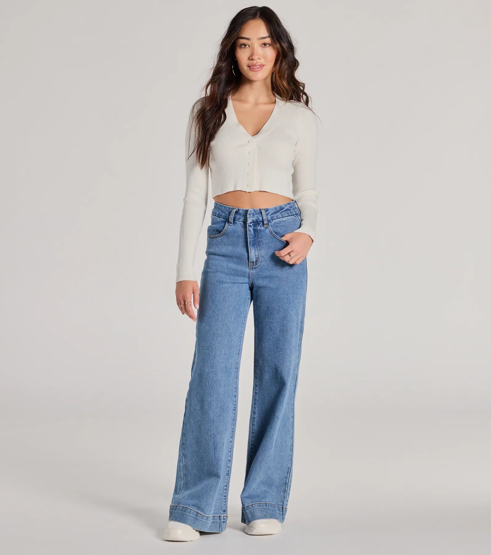 Darling Layer V-Neck Button Crop Cardigan - Image 7