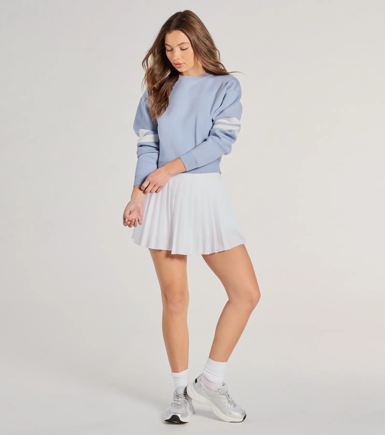 Varsity Girl Striped Knit Crop Sweater - Image 3