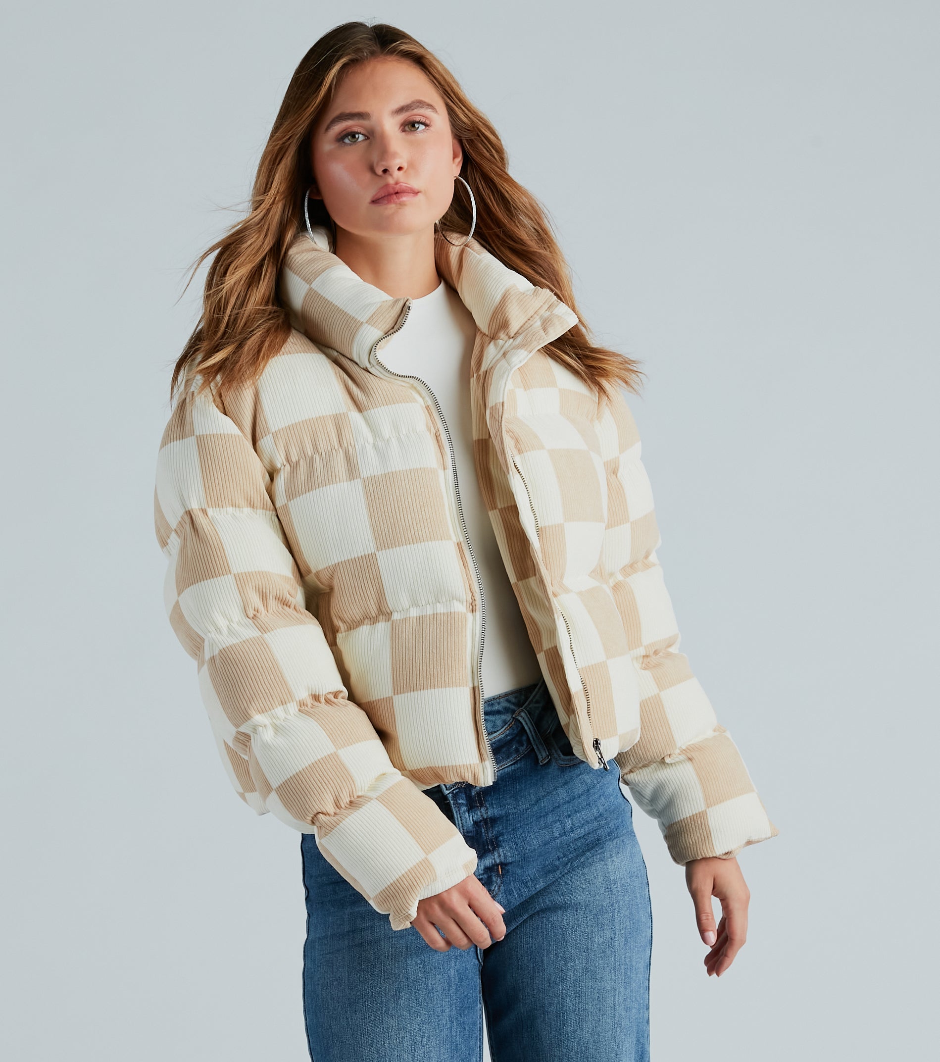 Check It Off Corduroy Checkered Puffer Jacket - Image 3