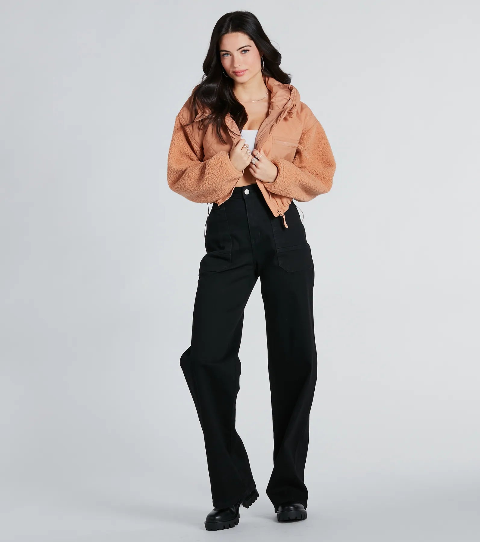 Fight The Frost Faux Sherpa Sleeve Puffer Jacket - Image 4