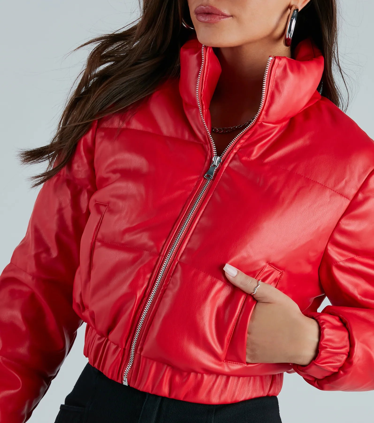 Always Slick Faux Leather Puffer Jacket - Image 3