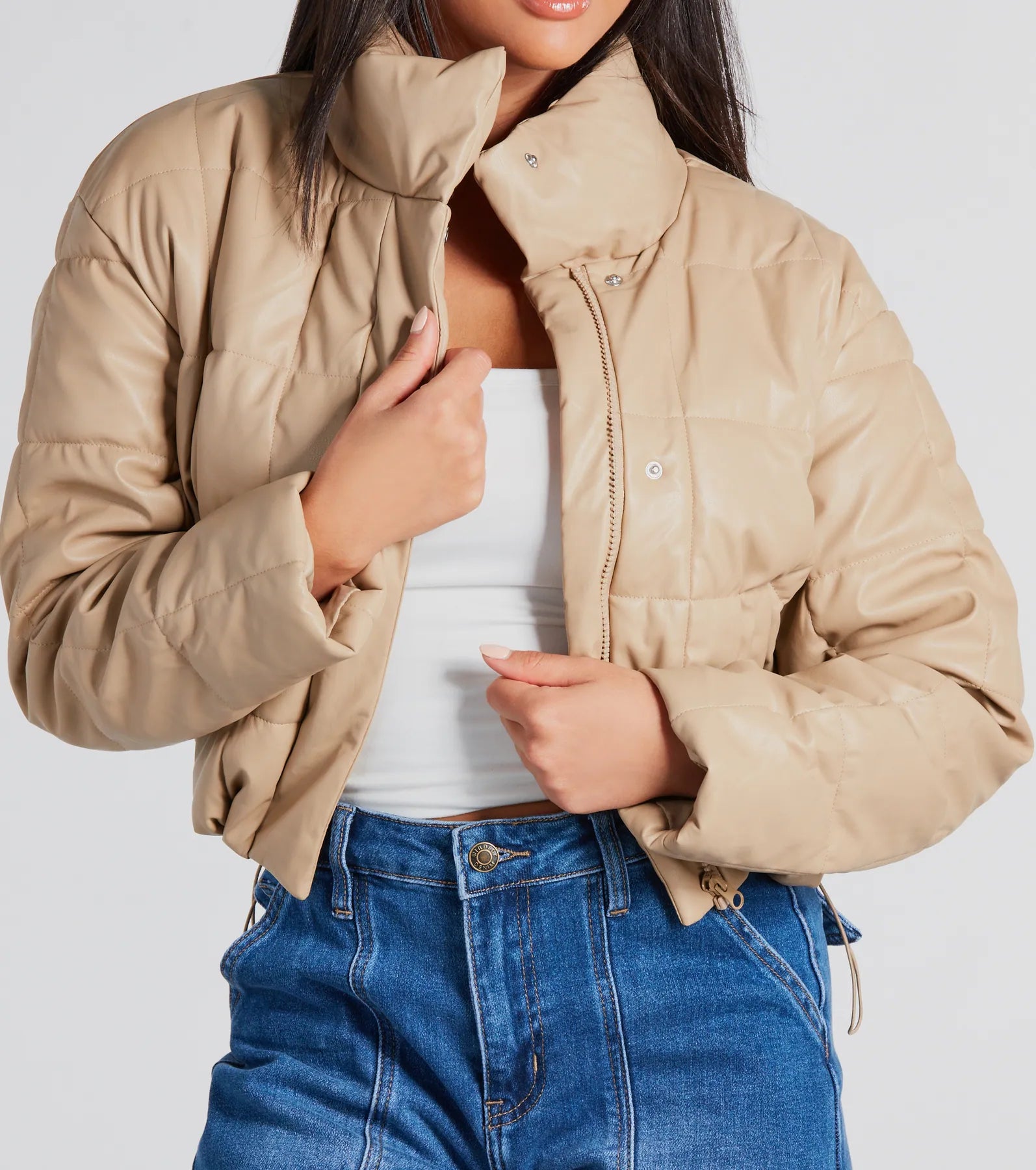Sleek As Can Be Faux Leather Puffer Jacket - Image 4