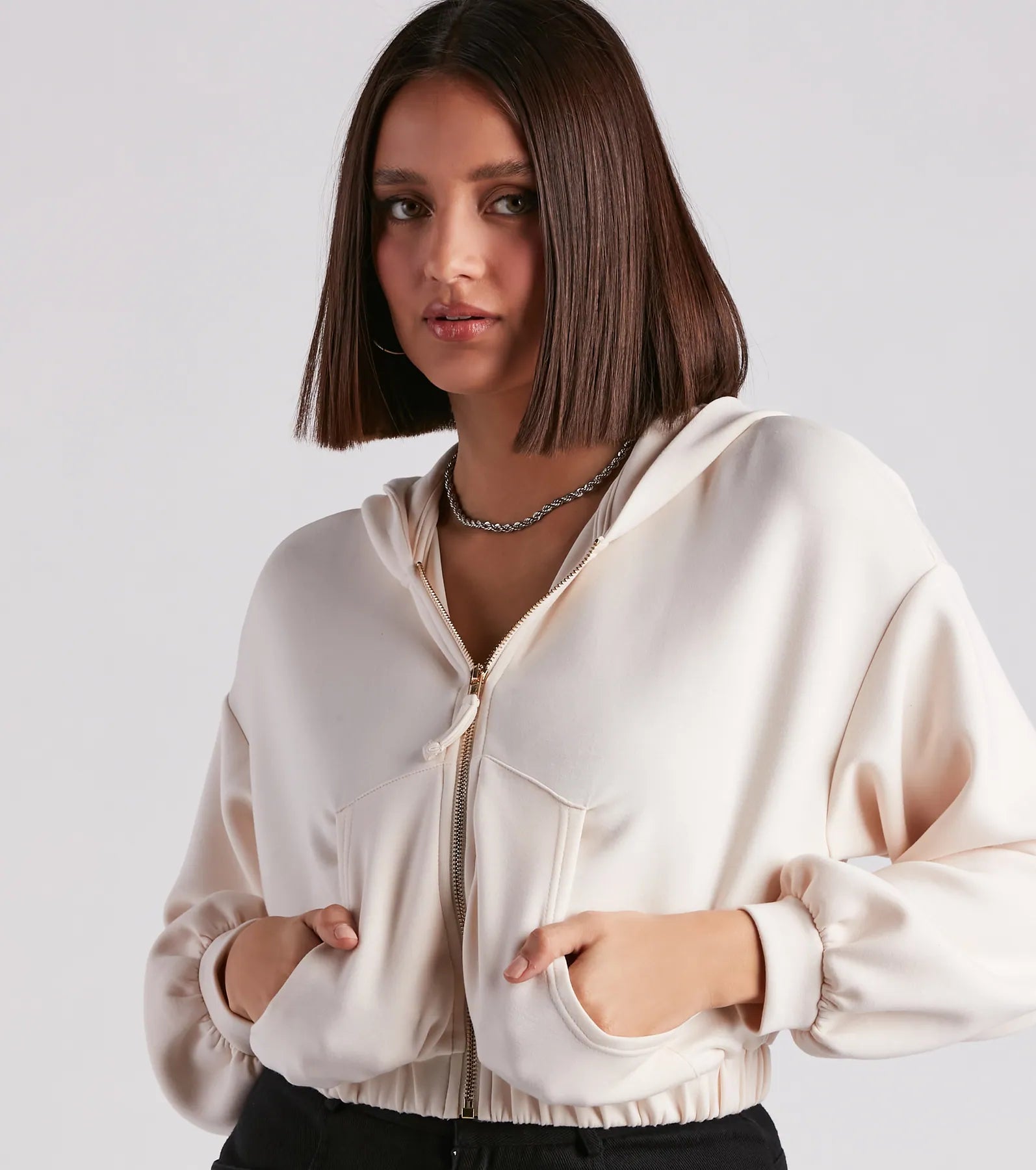 Off Duty Babe Luxe Zip-Up Crop Hoodie - Image 4