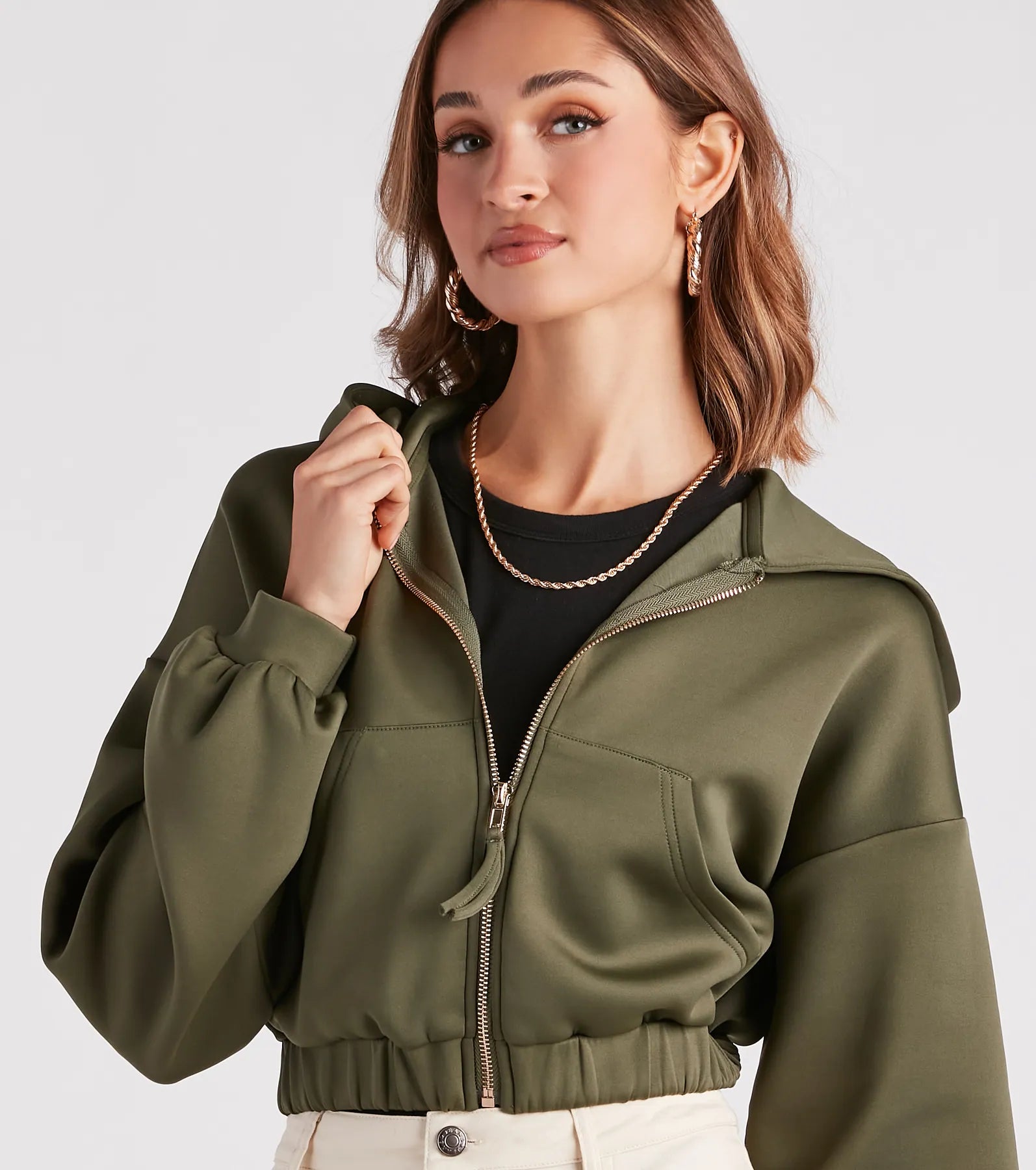 Off Duty Babe Luxe Zip-Up Crop Hoodie - Image 8