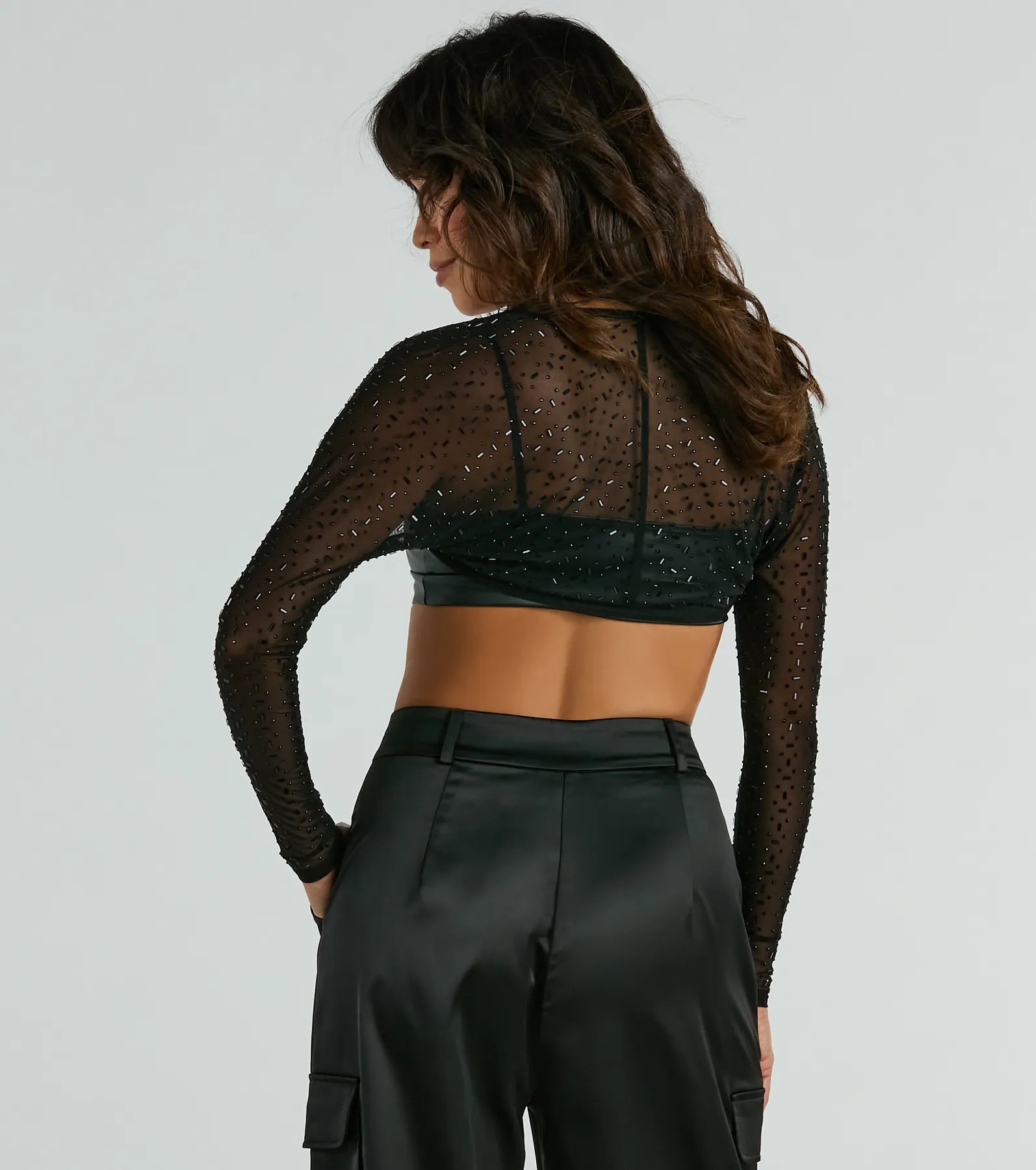 Here To Shimmer Rhinestone Mesh Bolero - Image 2