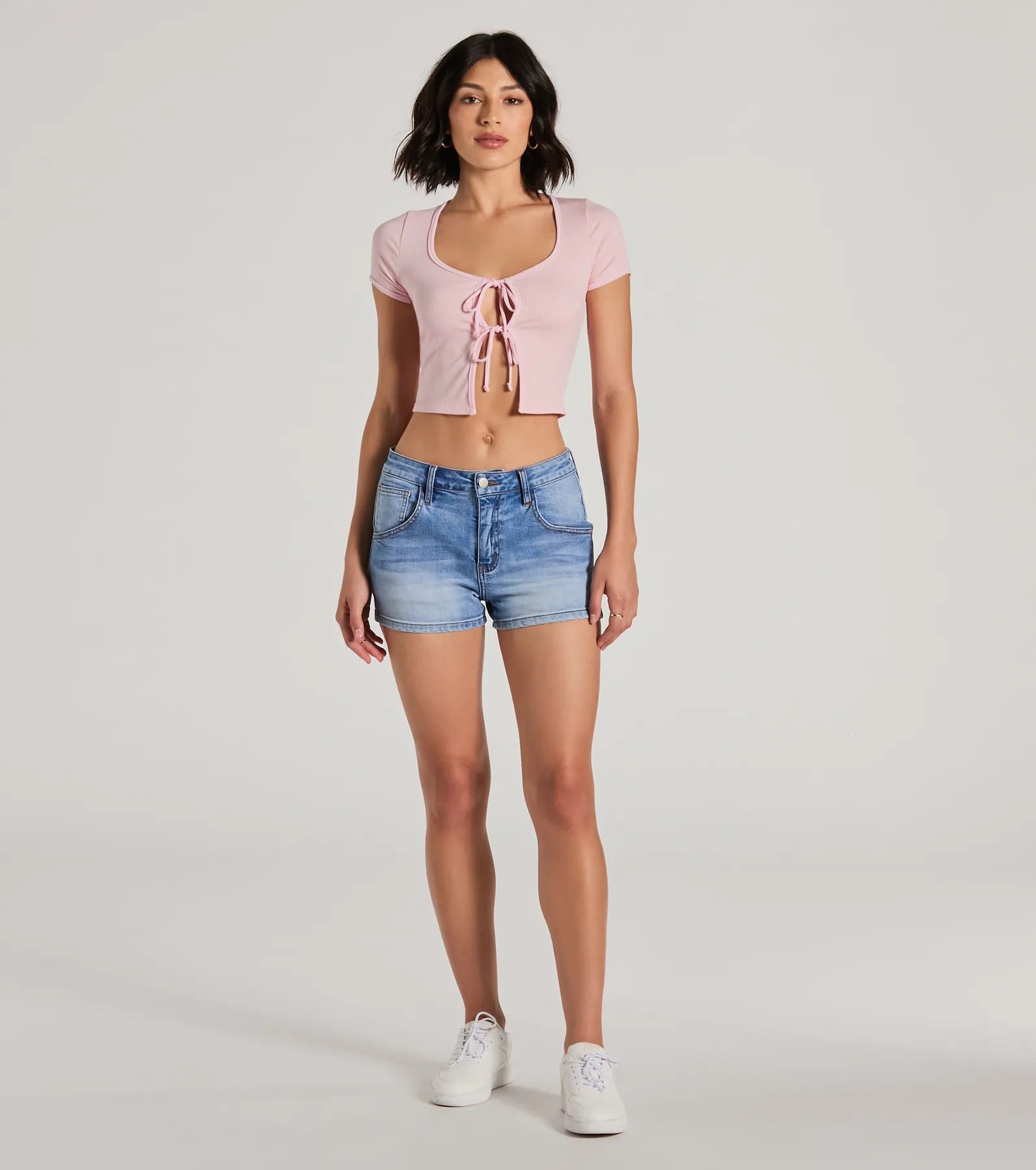 Here To Stay Short Sleeve Tie Front Crop Top - Image 8
