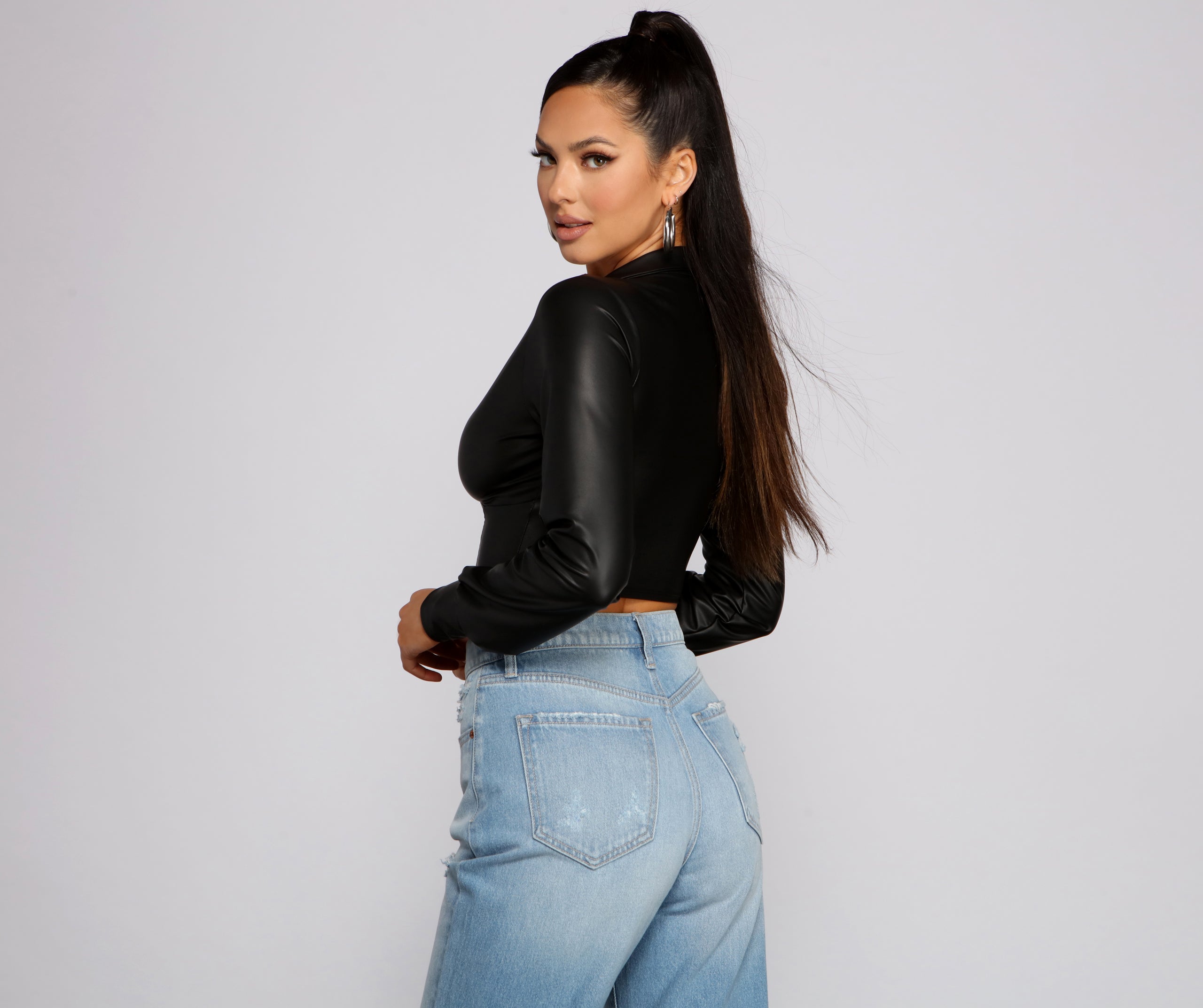 An Edgy Vibe Faux Leather Crop Top - Image 2