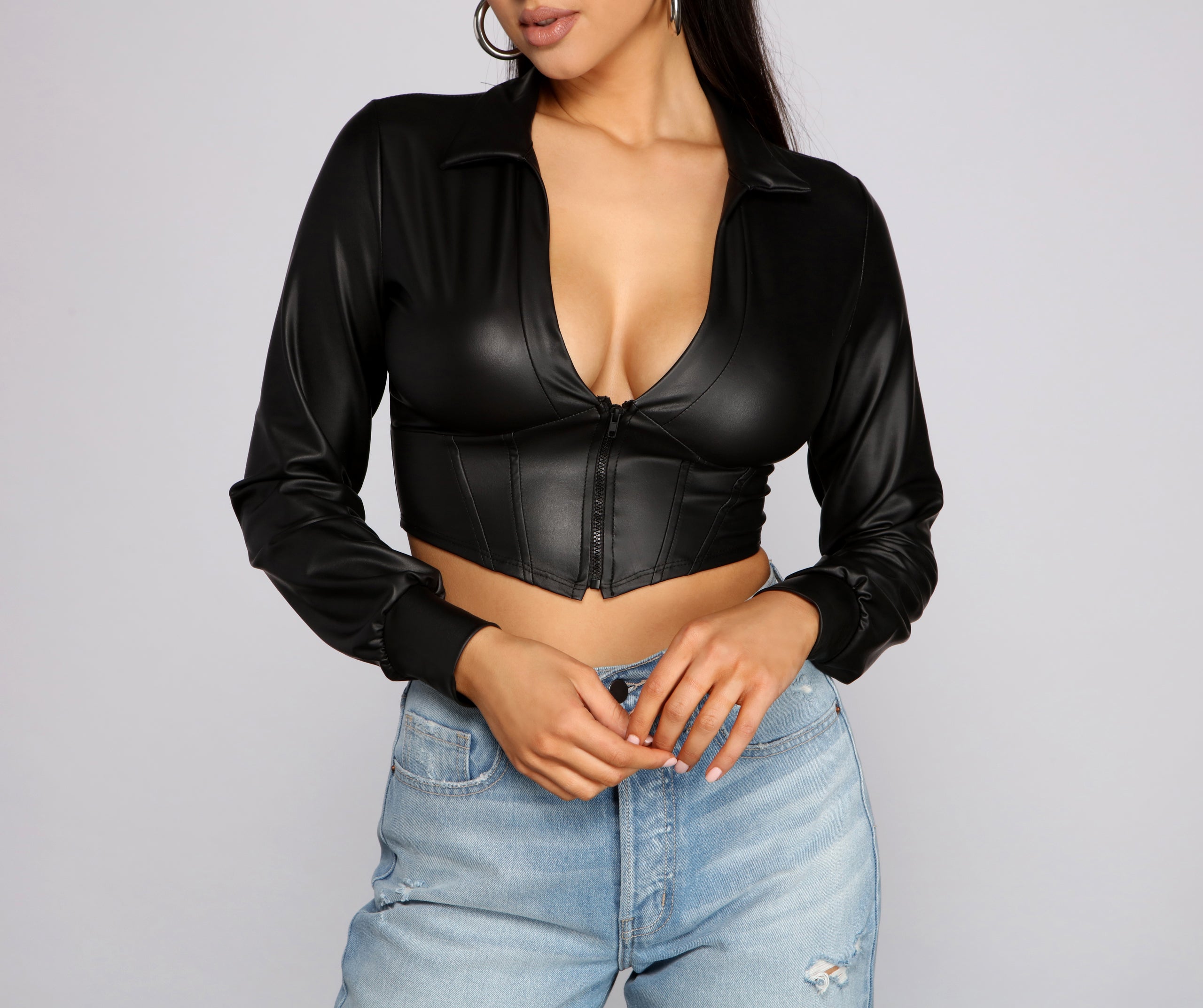 An Edgy Vibe Faux Leather Crop Top - Image 3
