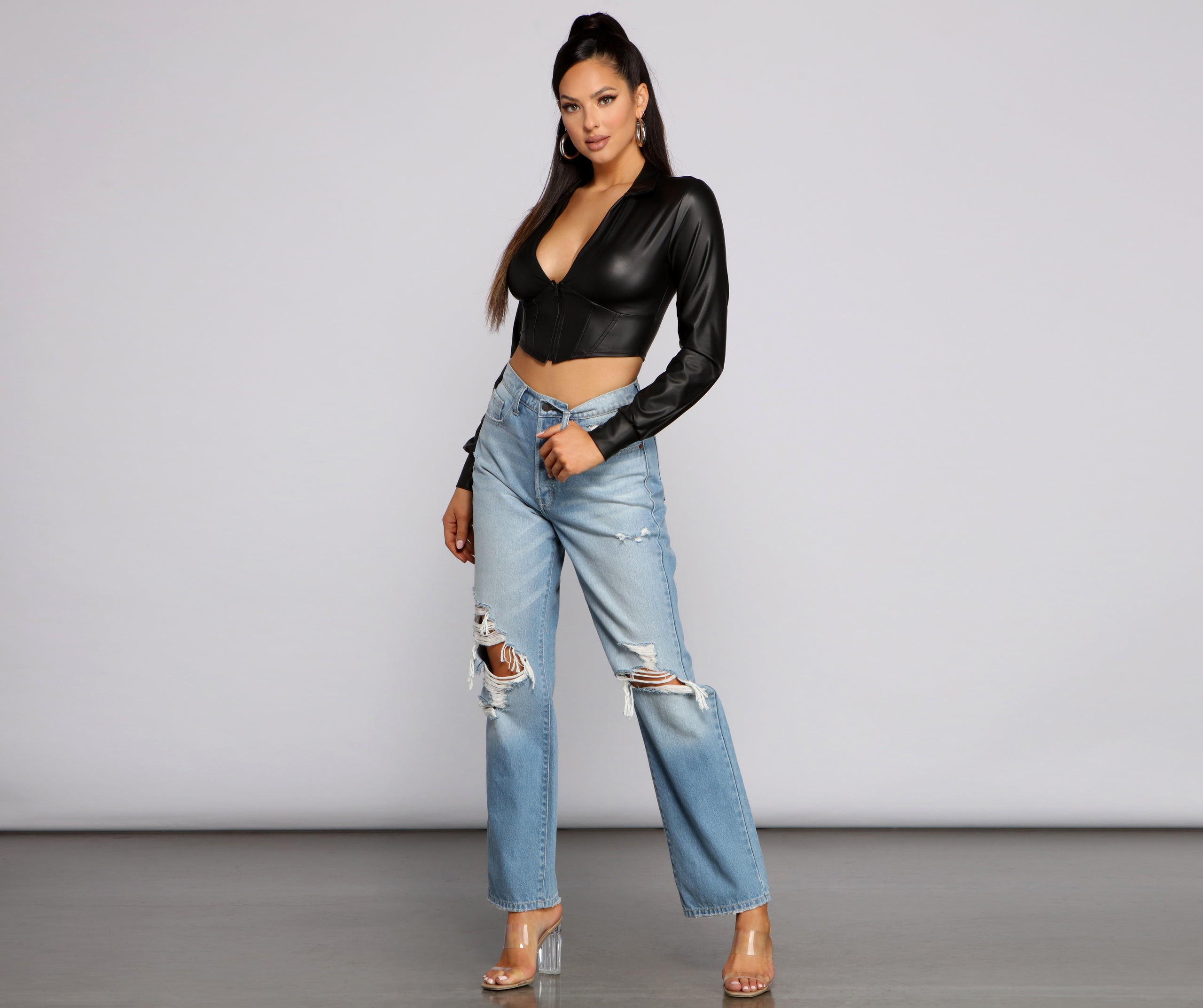 An Edgy Vibe Faux Leather Crop Top - Image 4