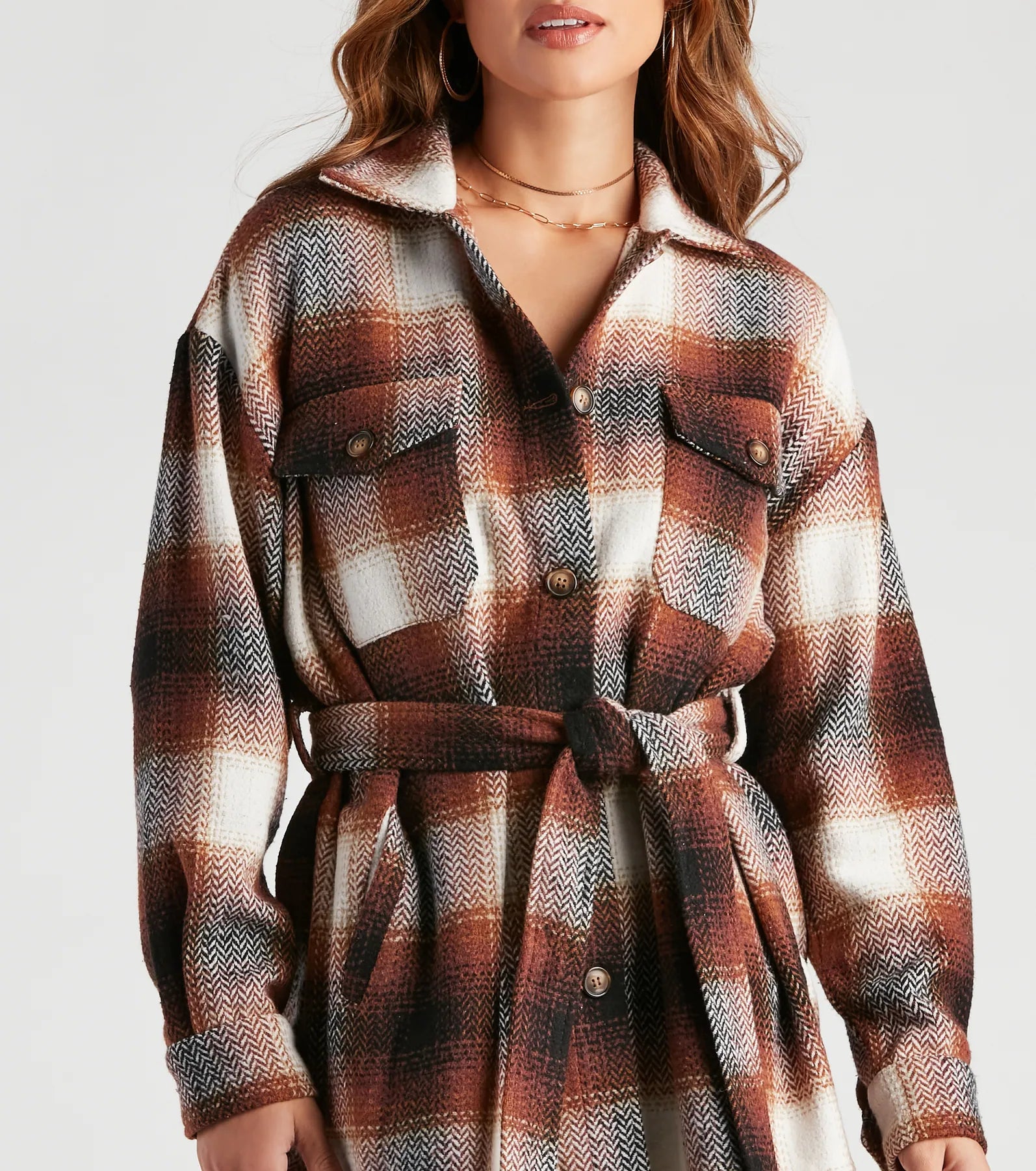 Cozy Fall Vibes Belted Plaid Shacket - Image 4