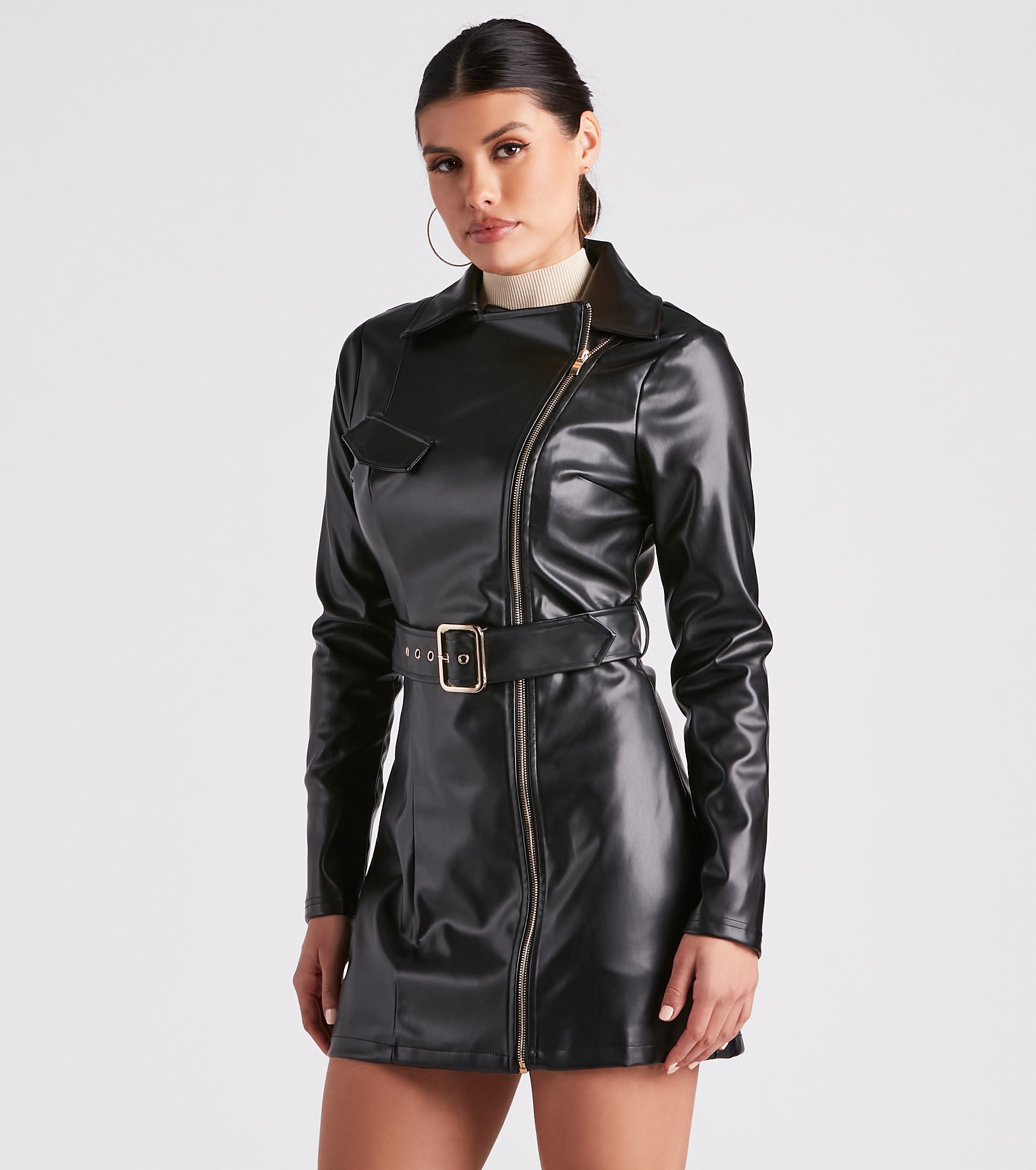 Cinched And Chic Faux Leather Trench Coat - Image 3