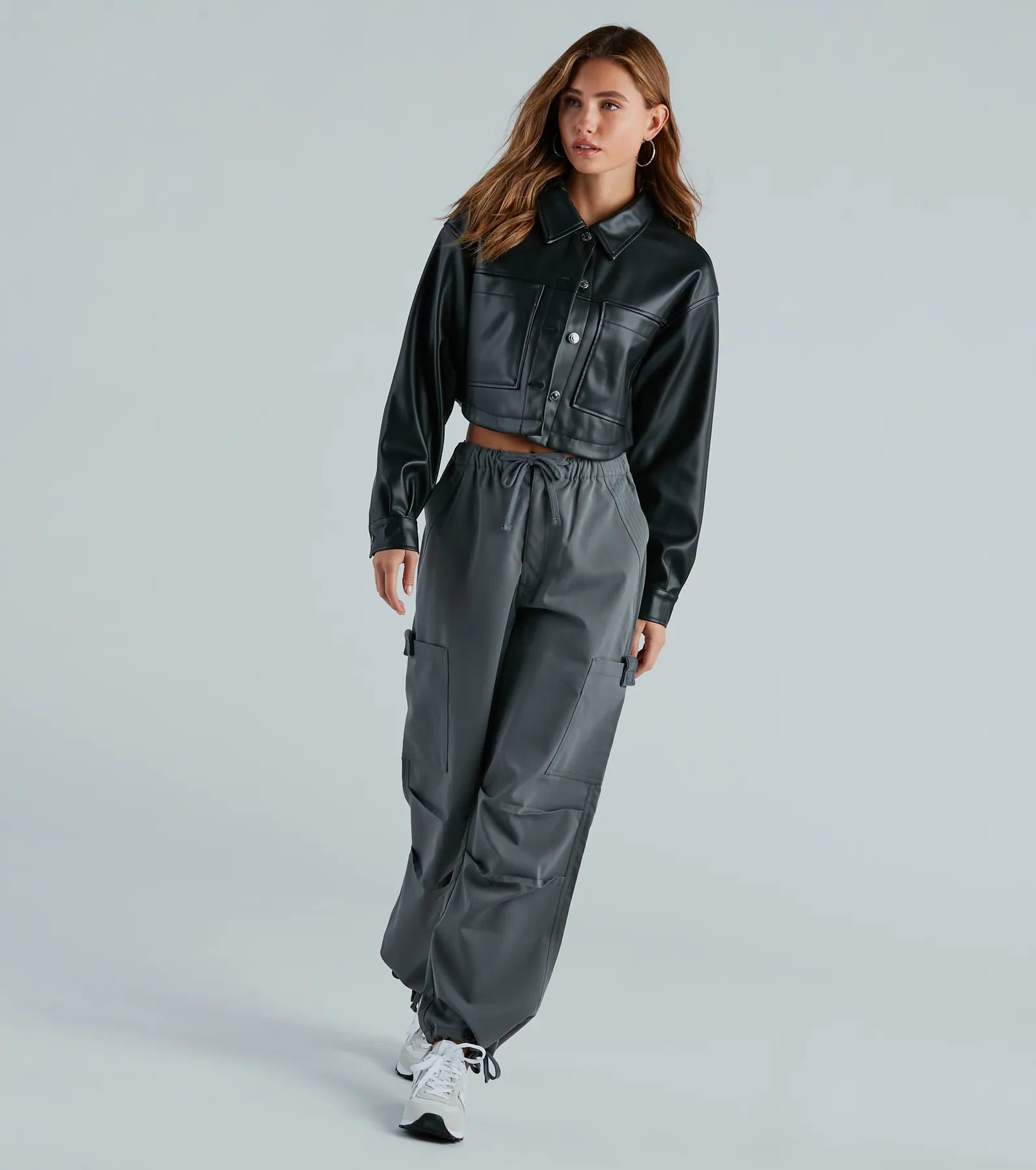 New Rule Faux Leather Crop Shacket - Image 4