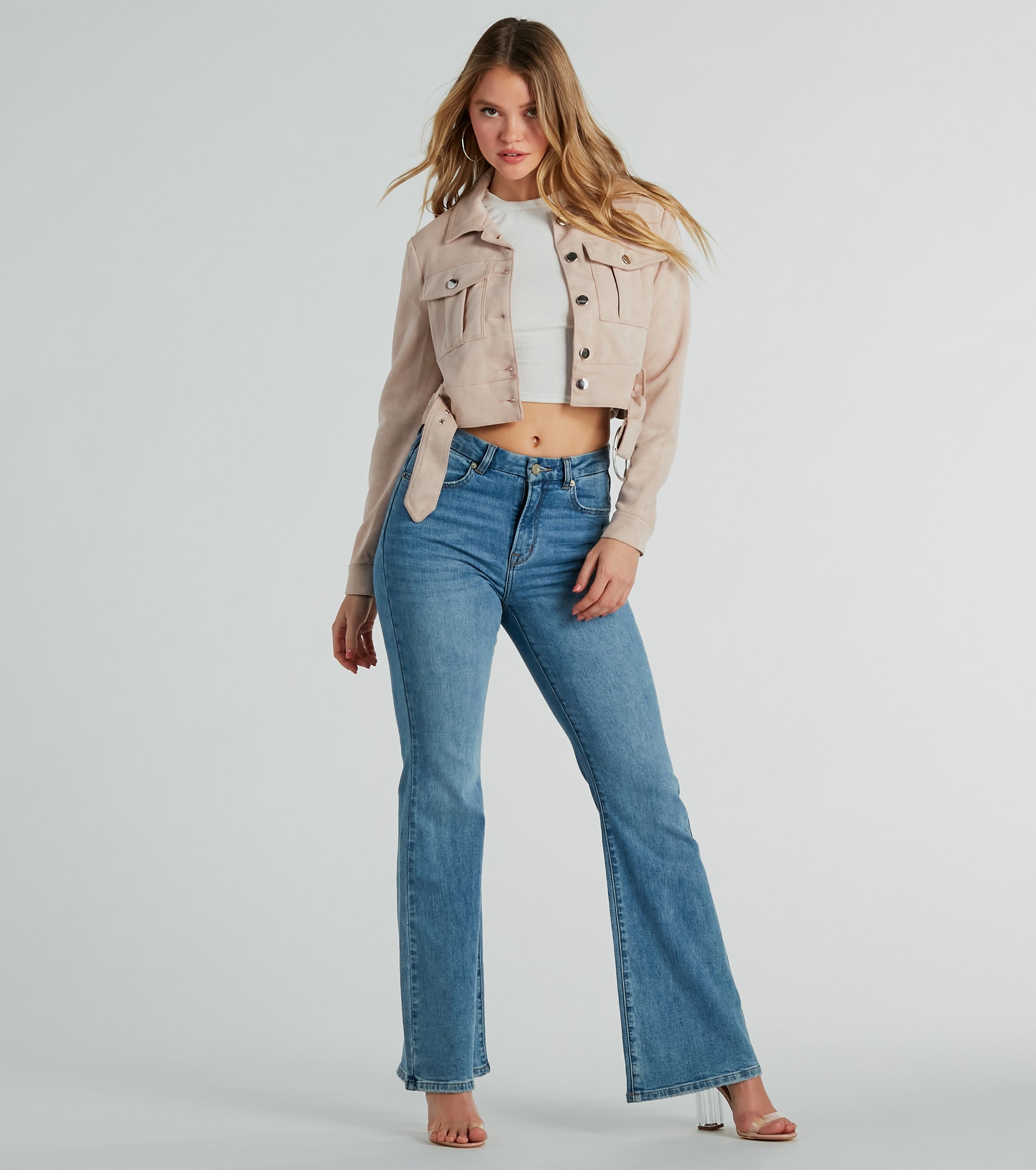 Layer On Iconic Belted Crop Faux Suede Moto Jacket - Image 3